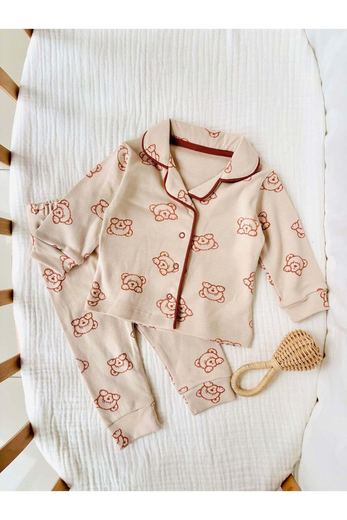 Ayı Desenli Kiremit Pijama Takımı