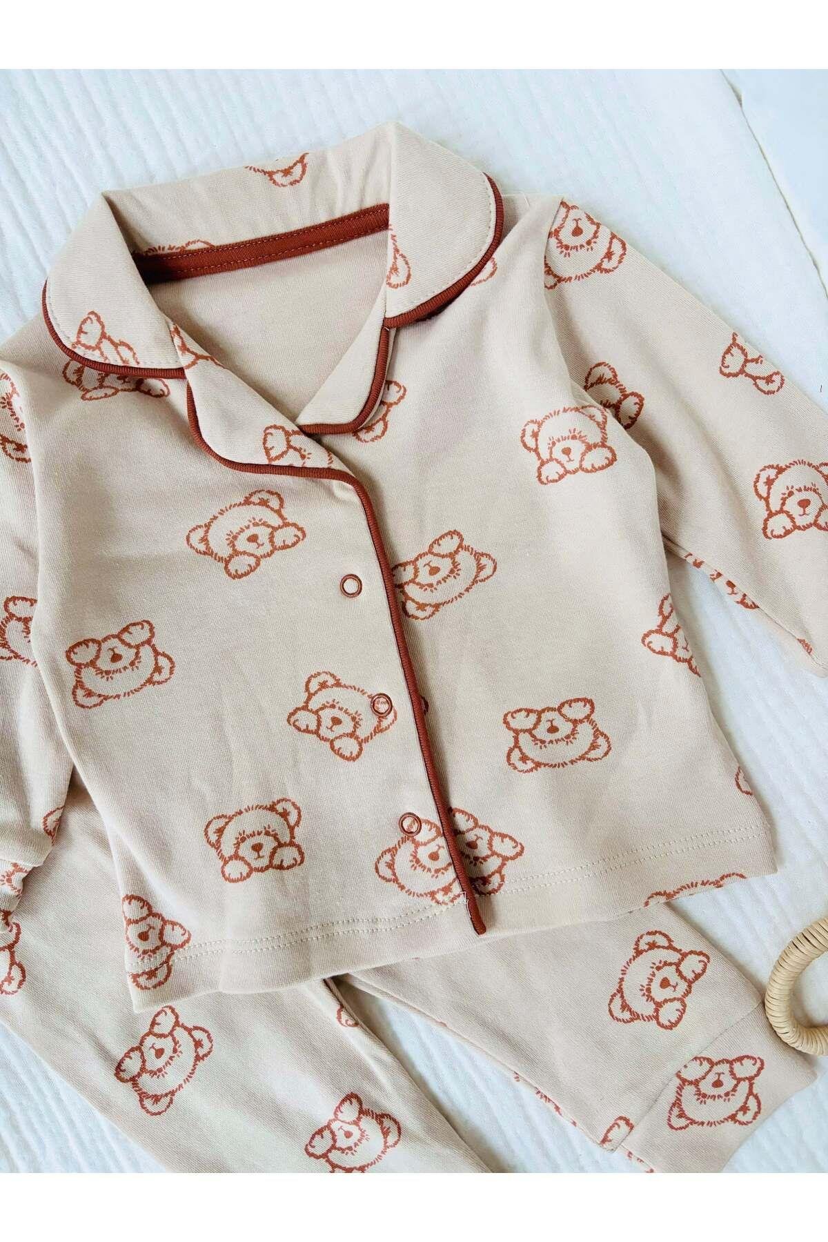 Ayı Desenli Kiremit Pijama Takımı