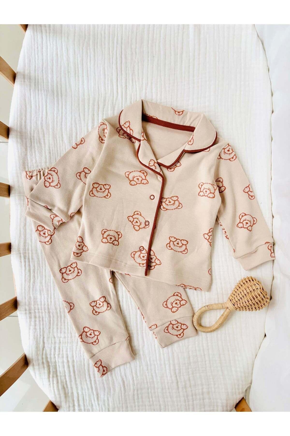 Ayı Desenli Kiremit Pijama Takımı