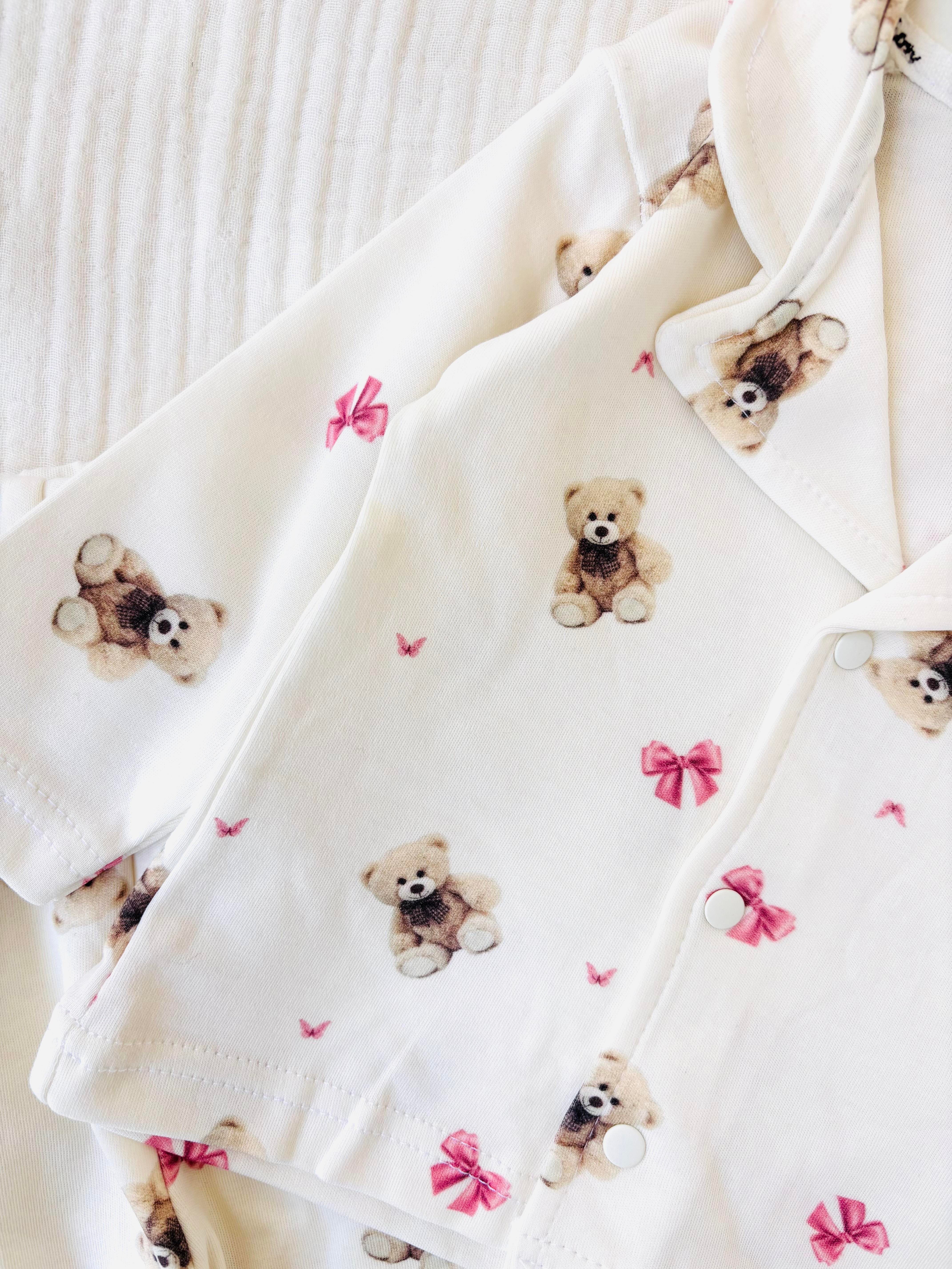 Ayıcık ve Fiyonklu Kız Bebek Pijama Takımı