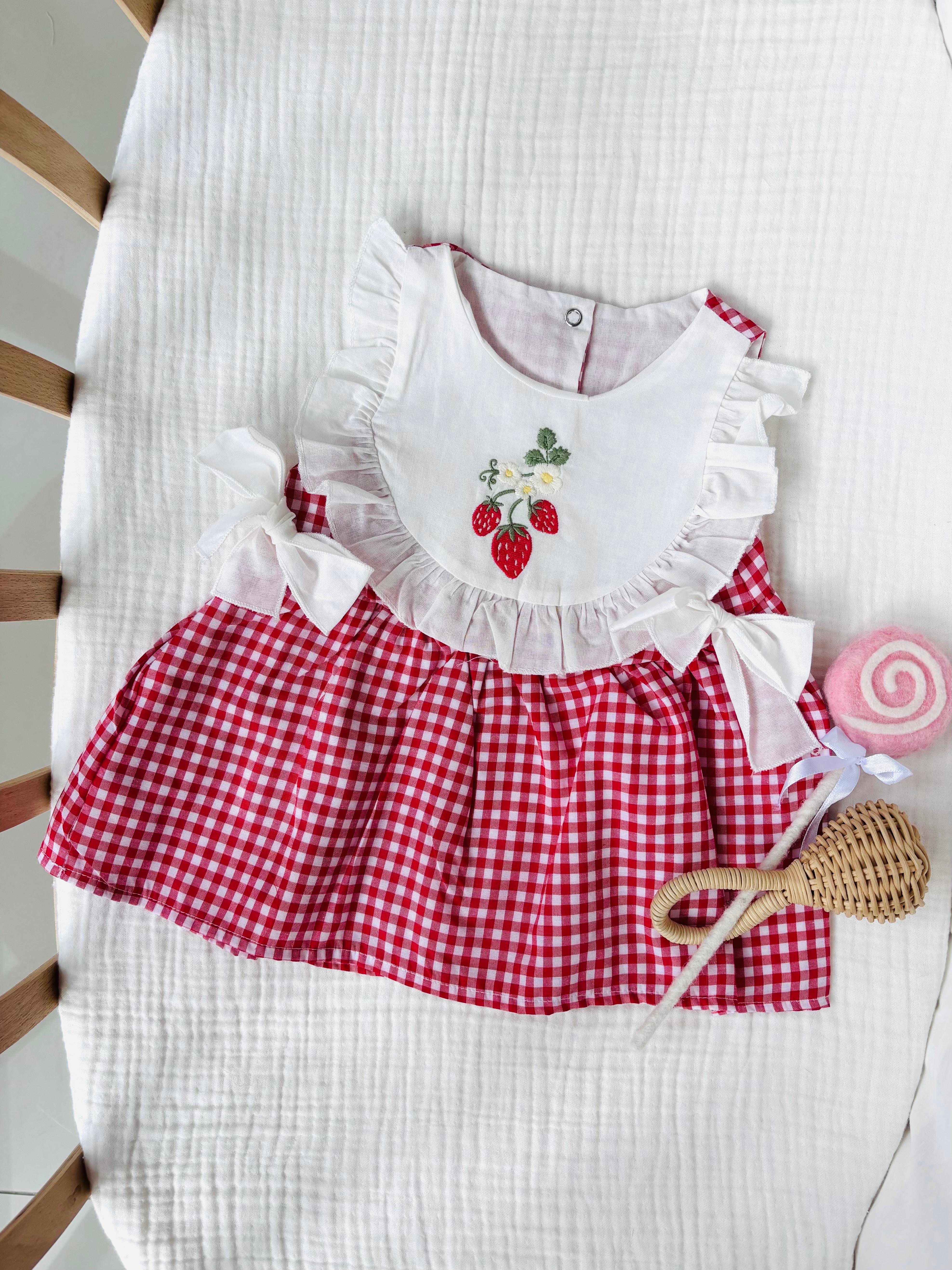 Cherry Ekoseli Elbise - Kırmızı