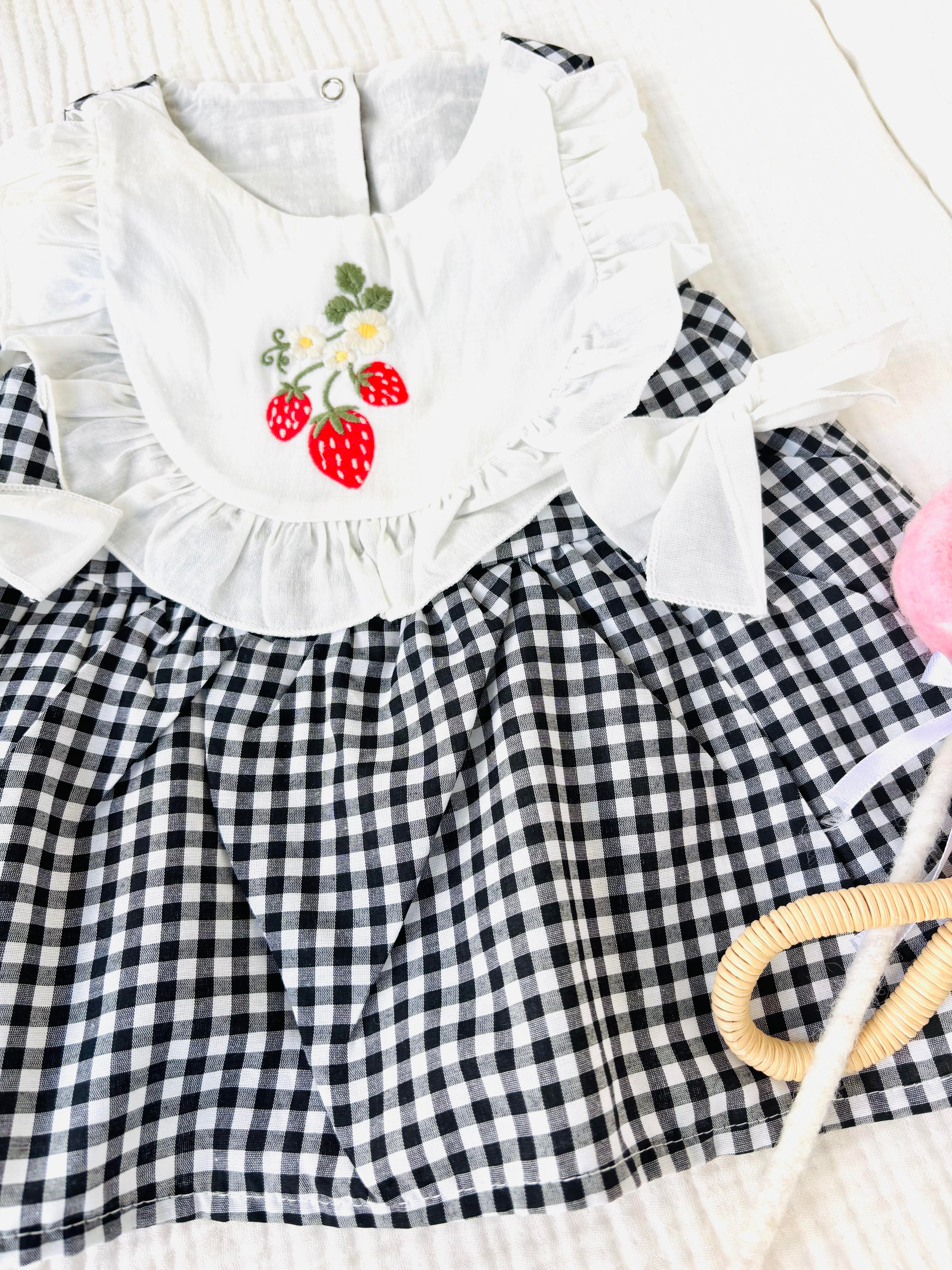 Cherry Ekoseli Elbise - Siyah