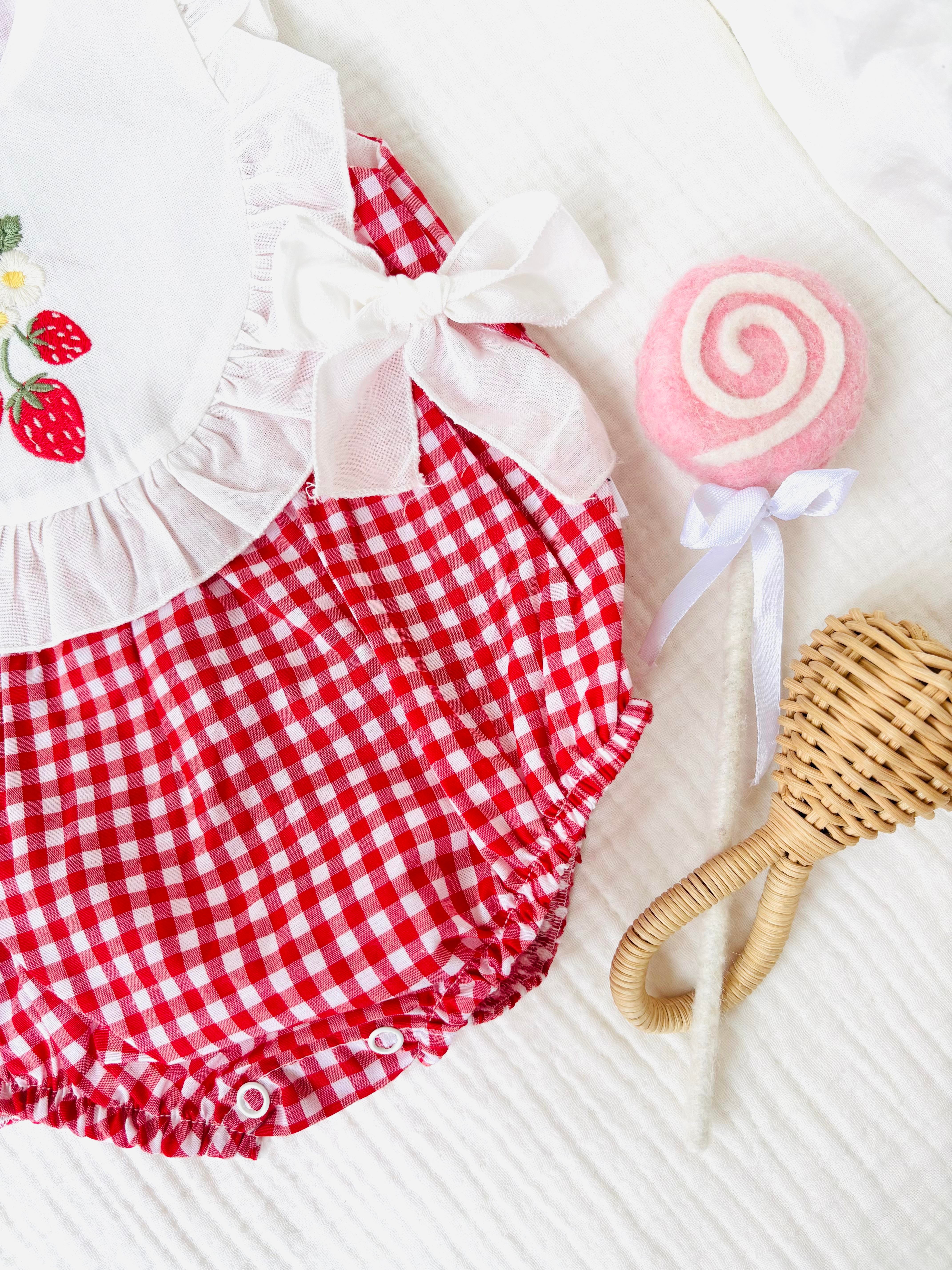 Cherry Ekoseli Romper - Kırmızı