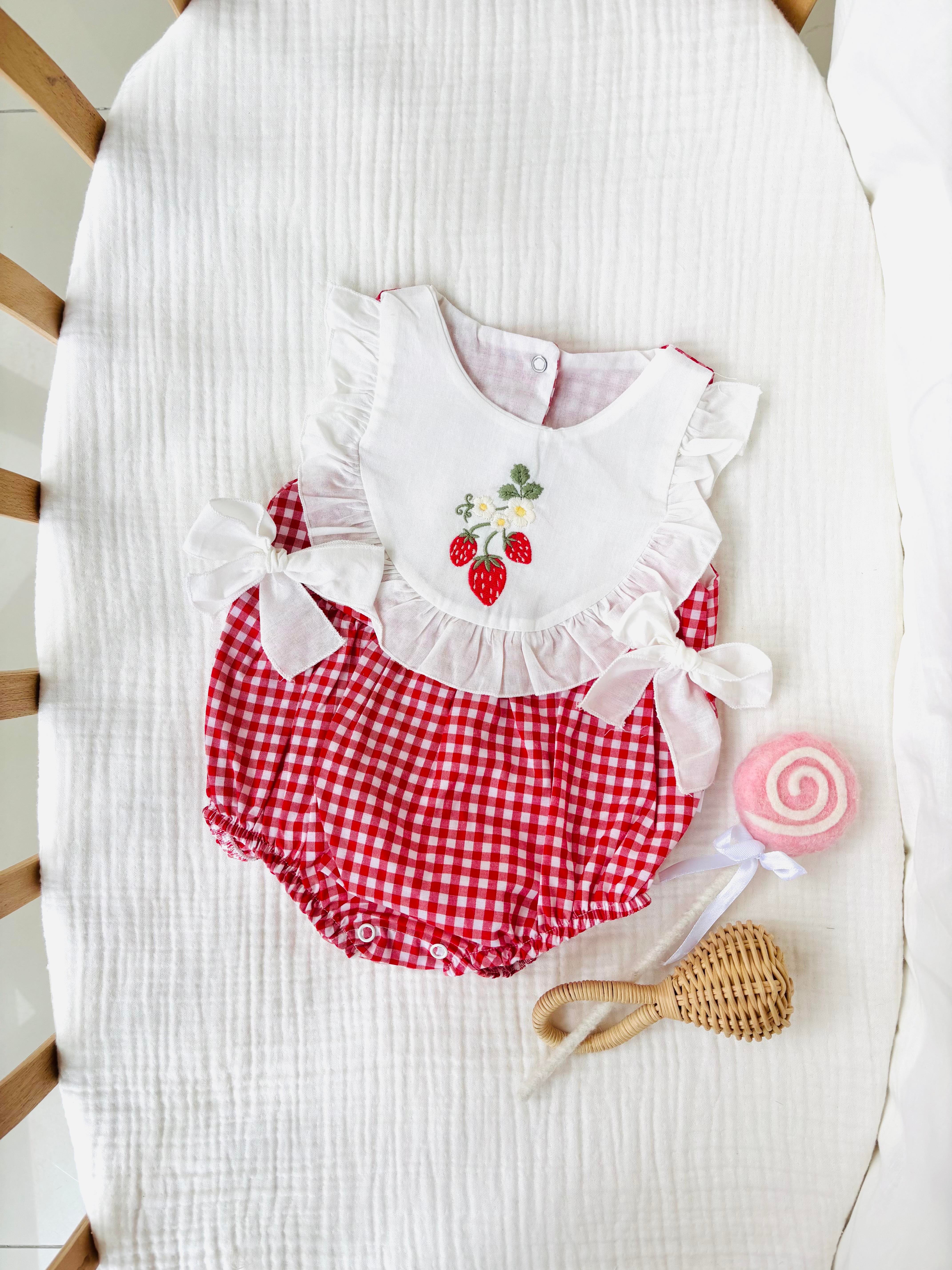 Cherry Ekoseli Romper - Kırmızı