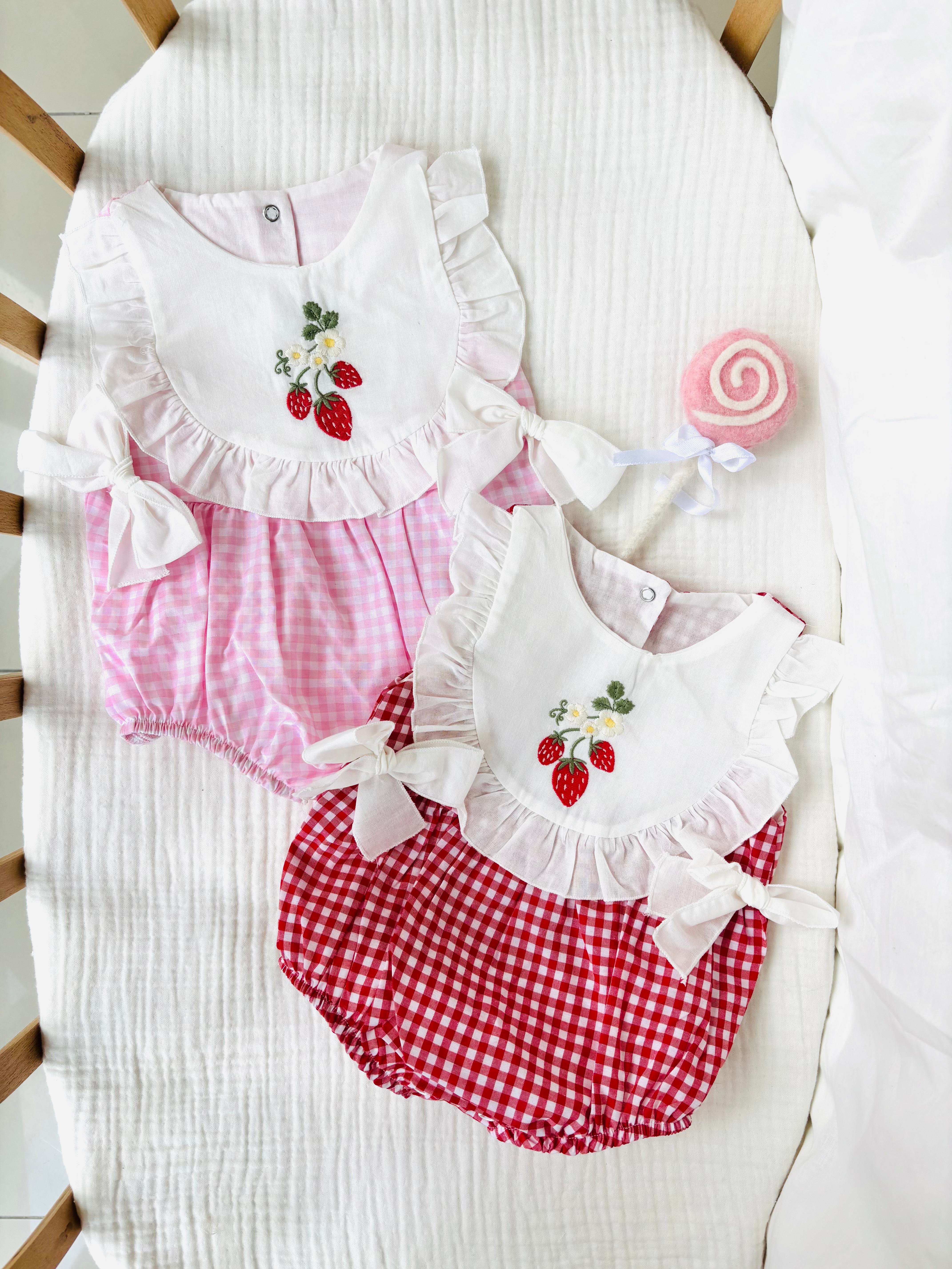 Cherry Ekoseli Romper - Kırmızı