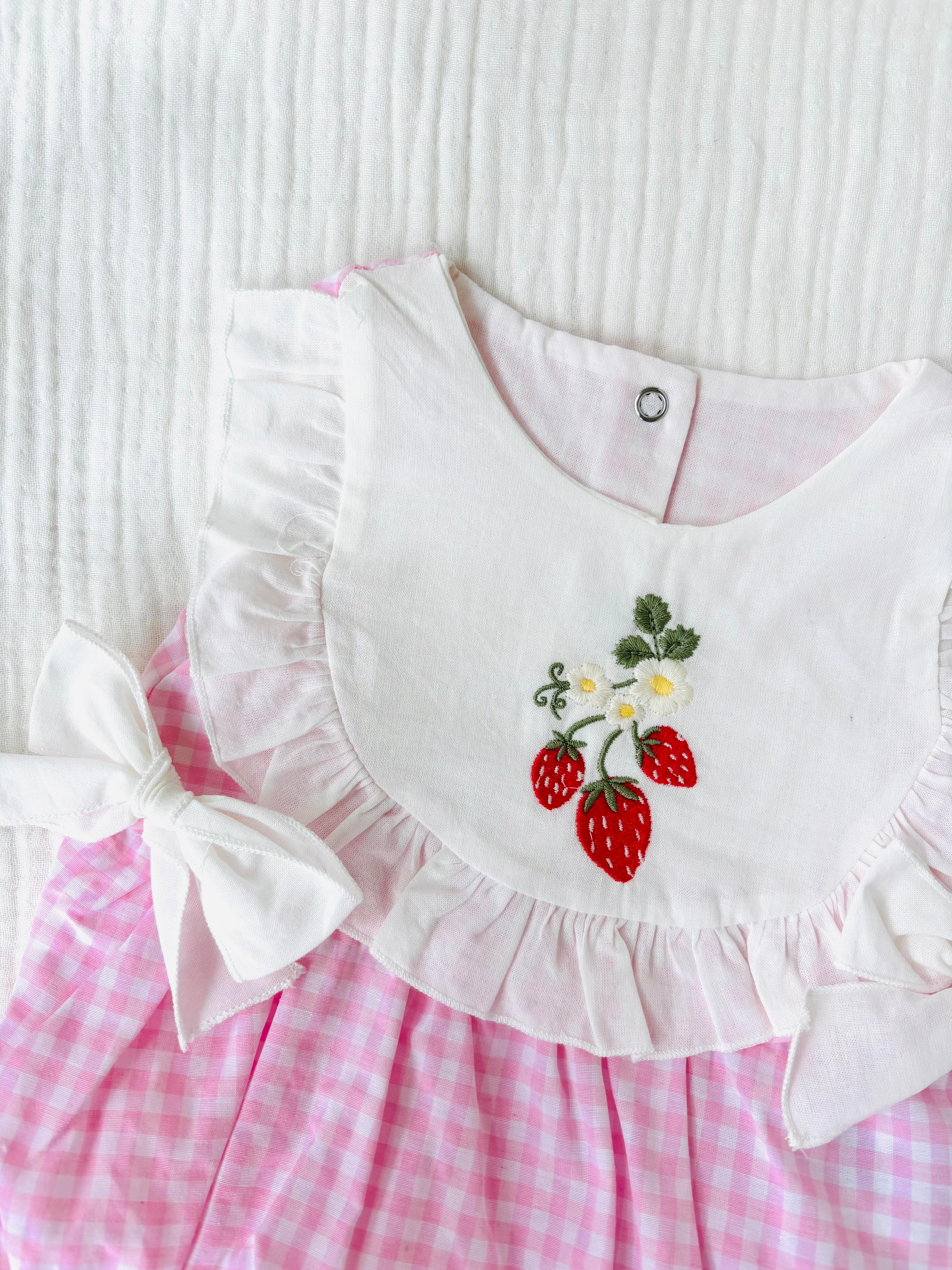 Cherry Ekoseli Romper - Pembe