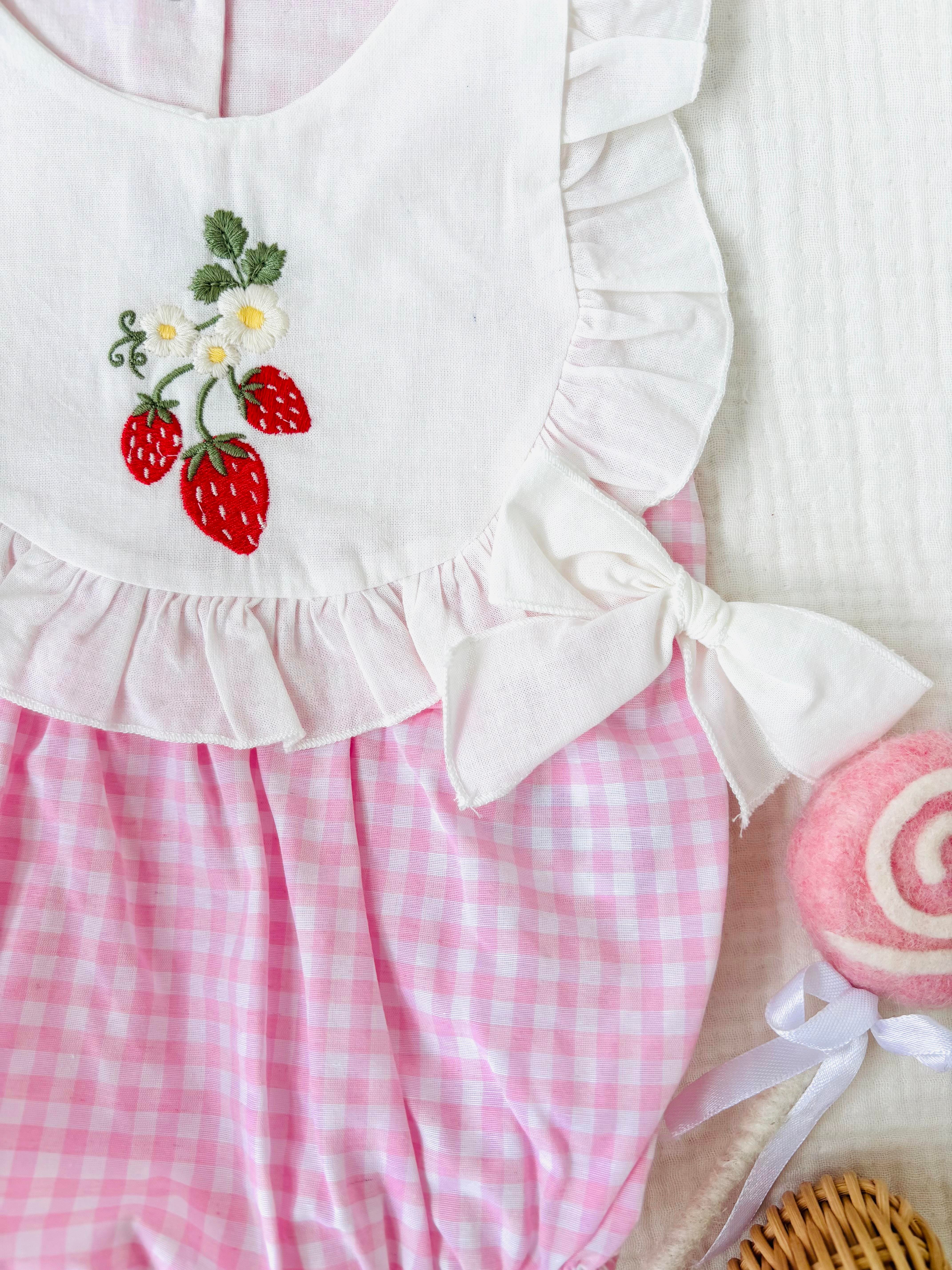 Cherry Ekoseli Romper - Pembe