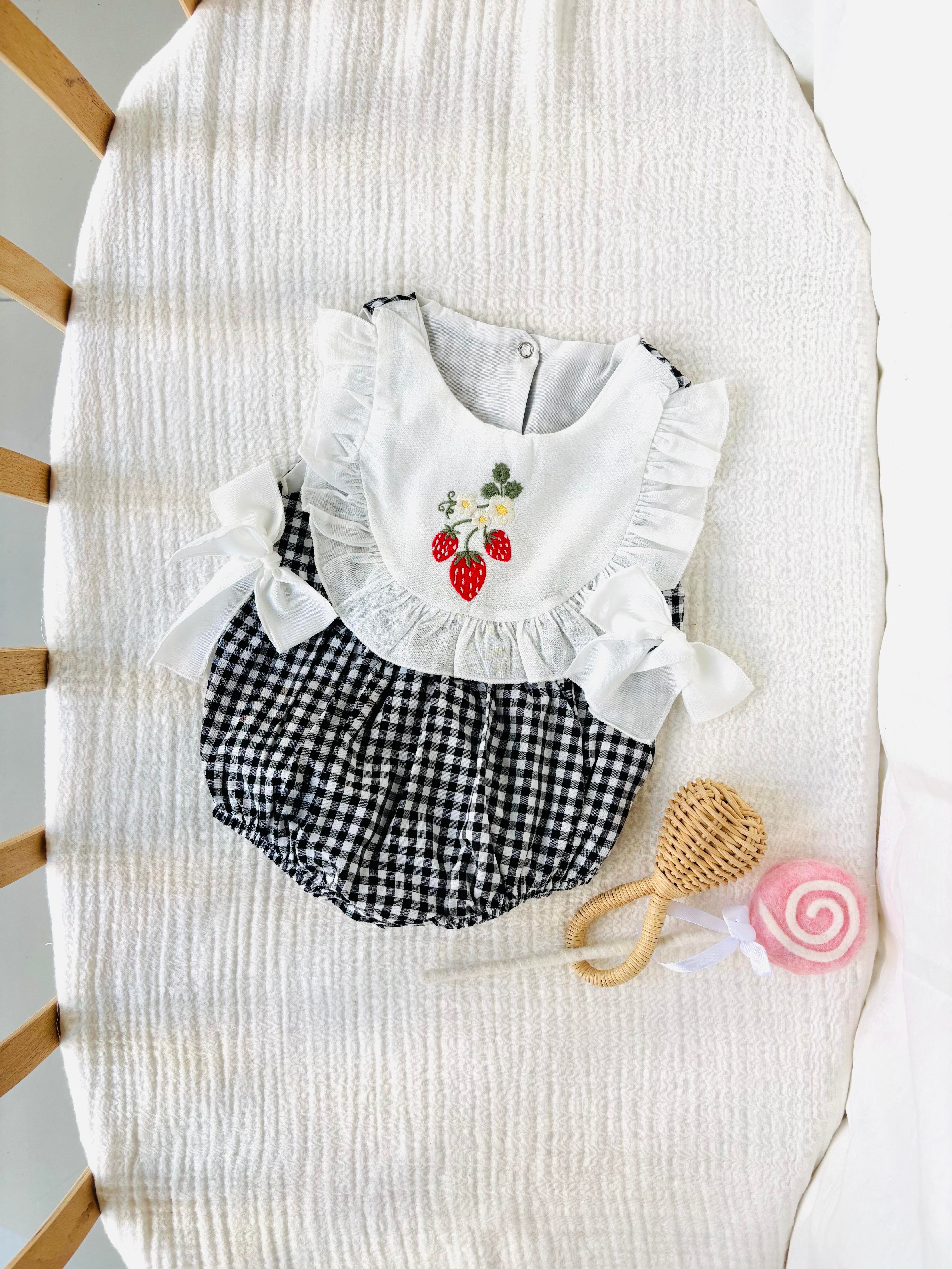 Cherry Ekoseli Romper - Siyah