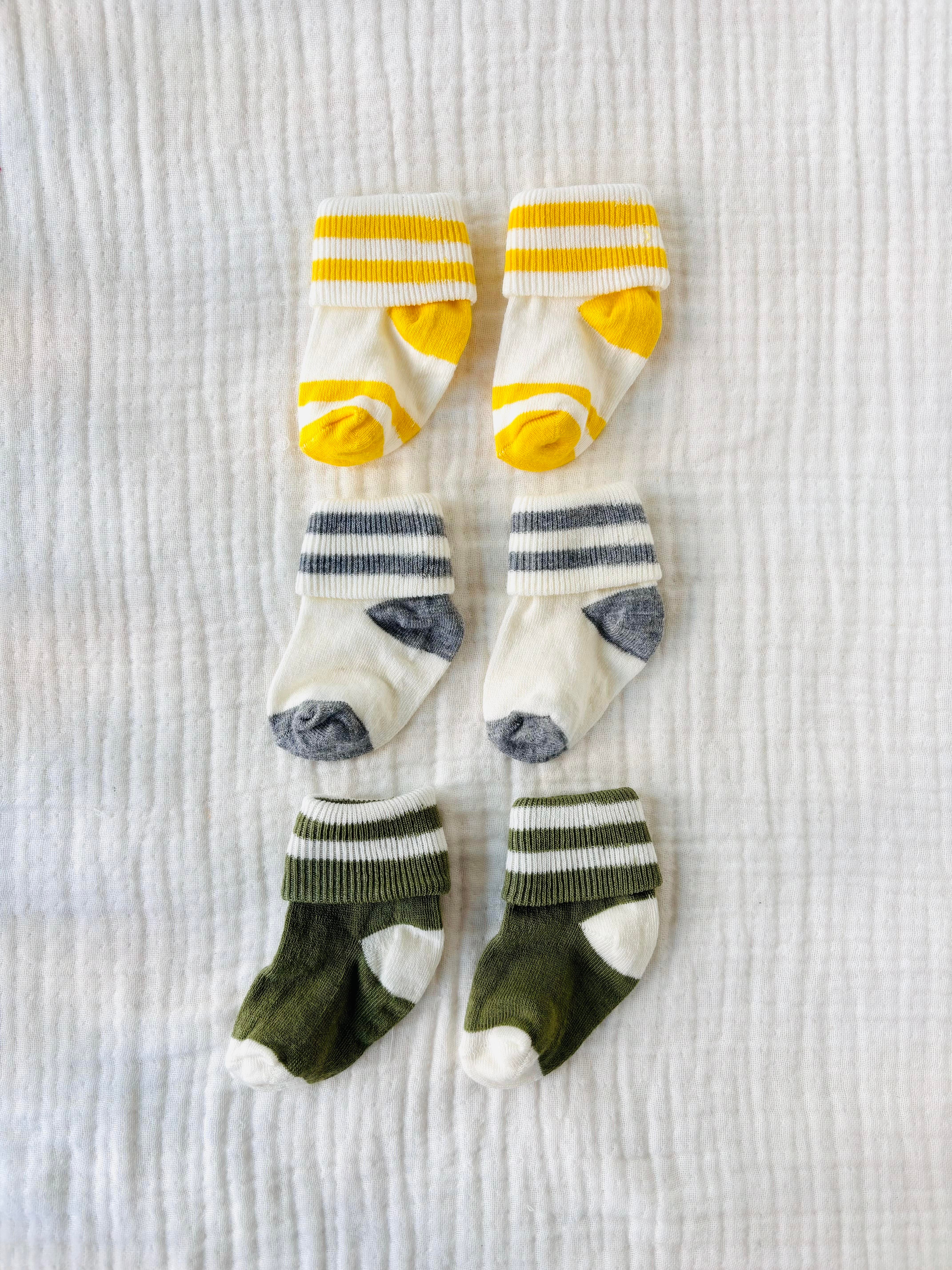 Çizgili Gri-Sarı-Yeşil Çorap Seti