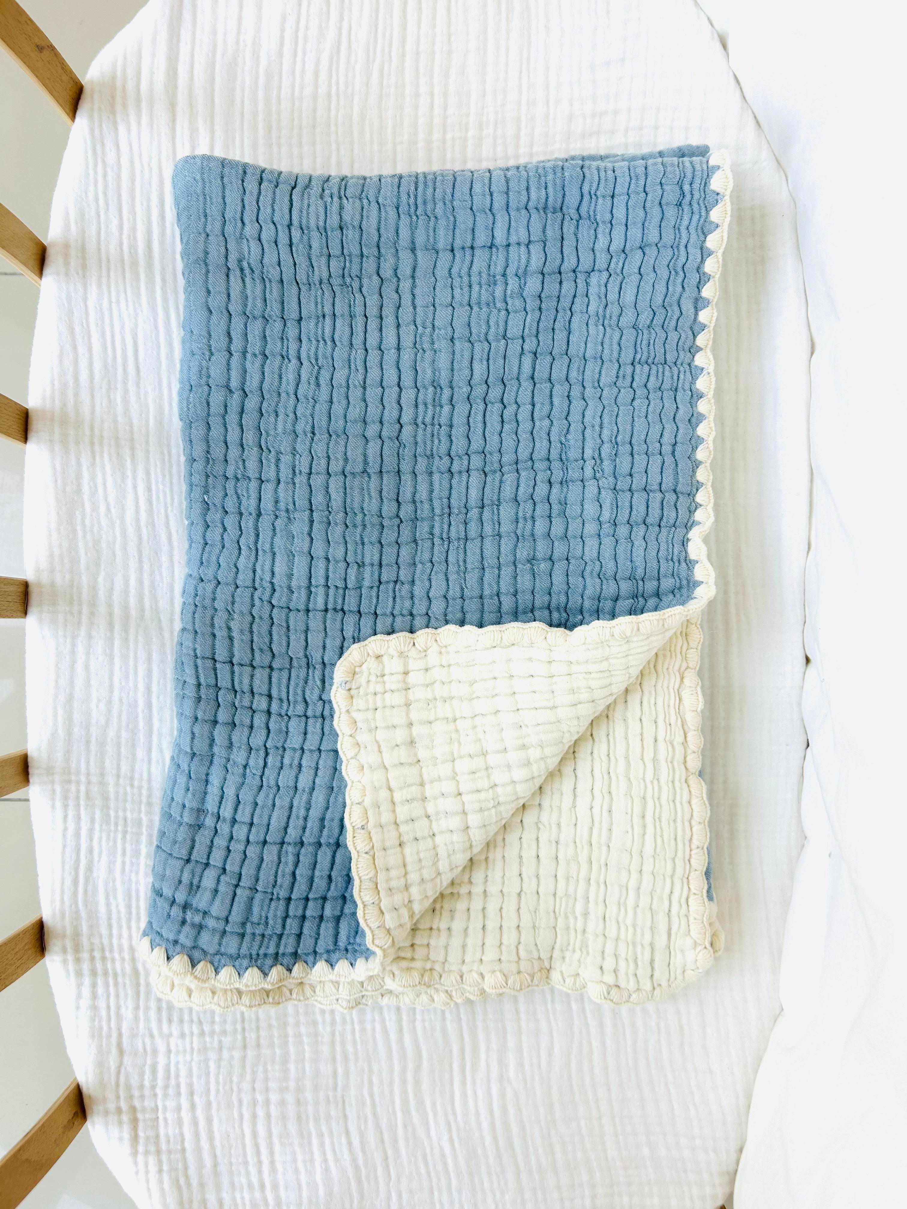 Dört Kat Müslin Battaniye - Mavi