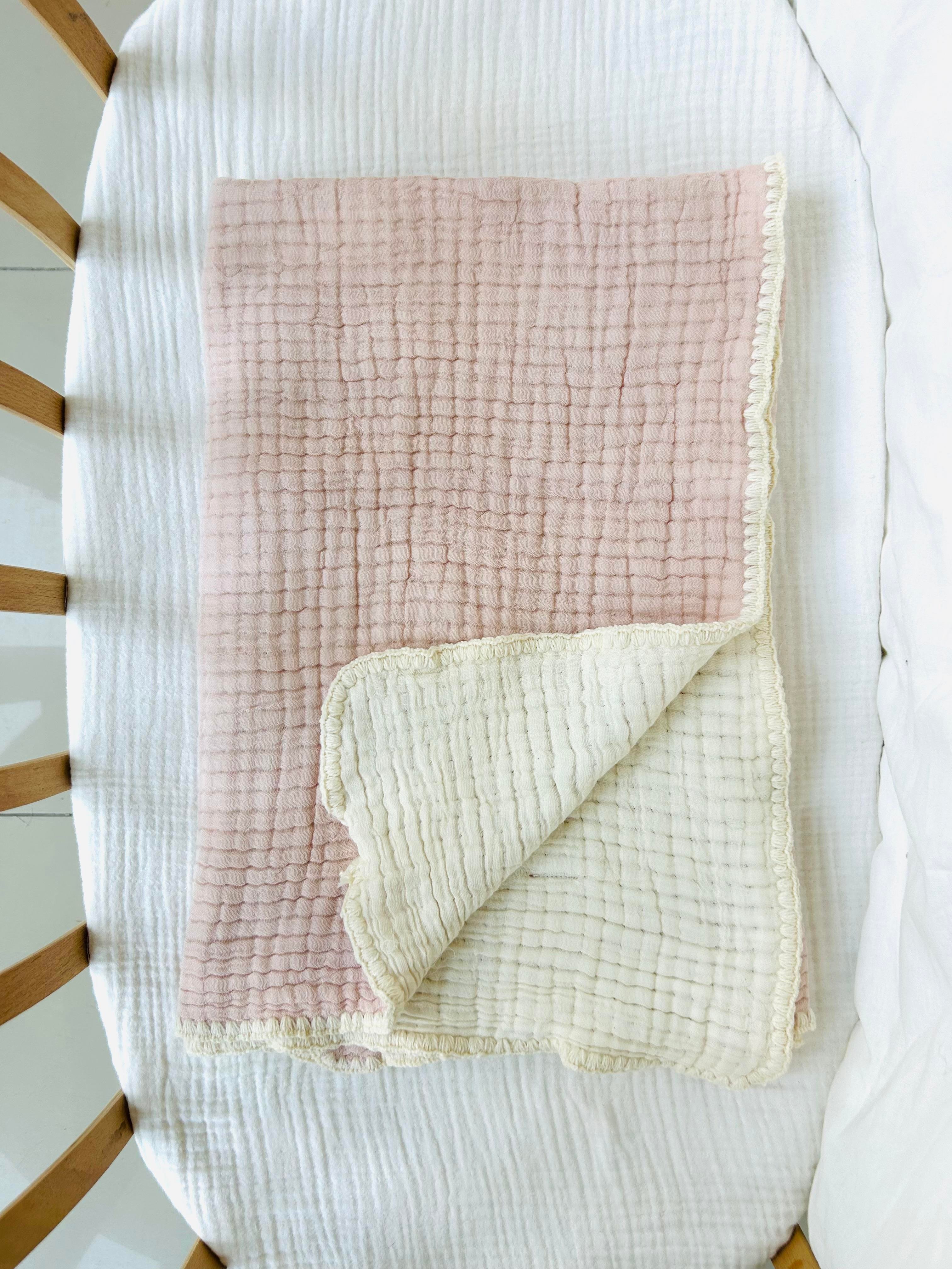 Dört Kat Müslin Battaniye - Pembe