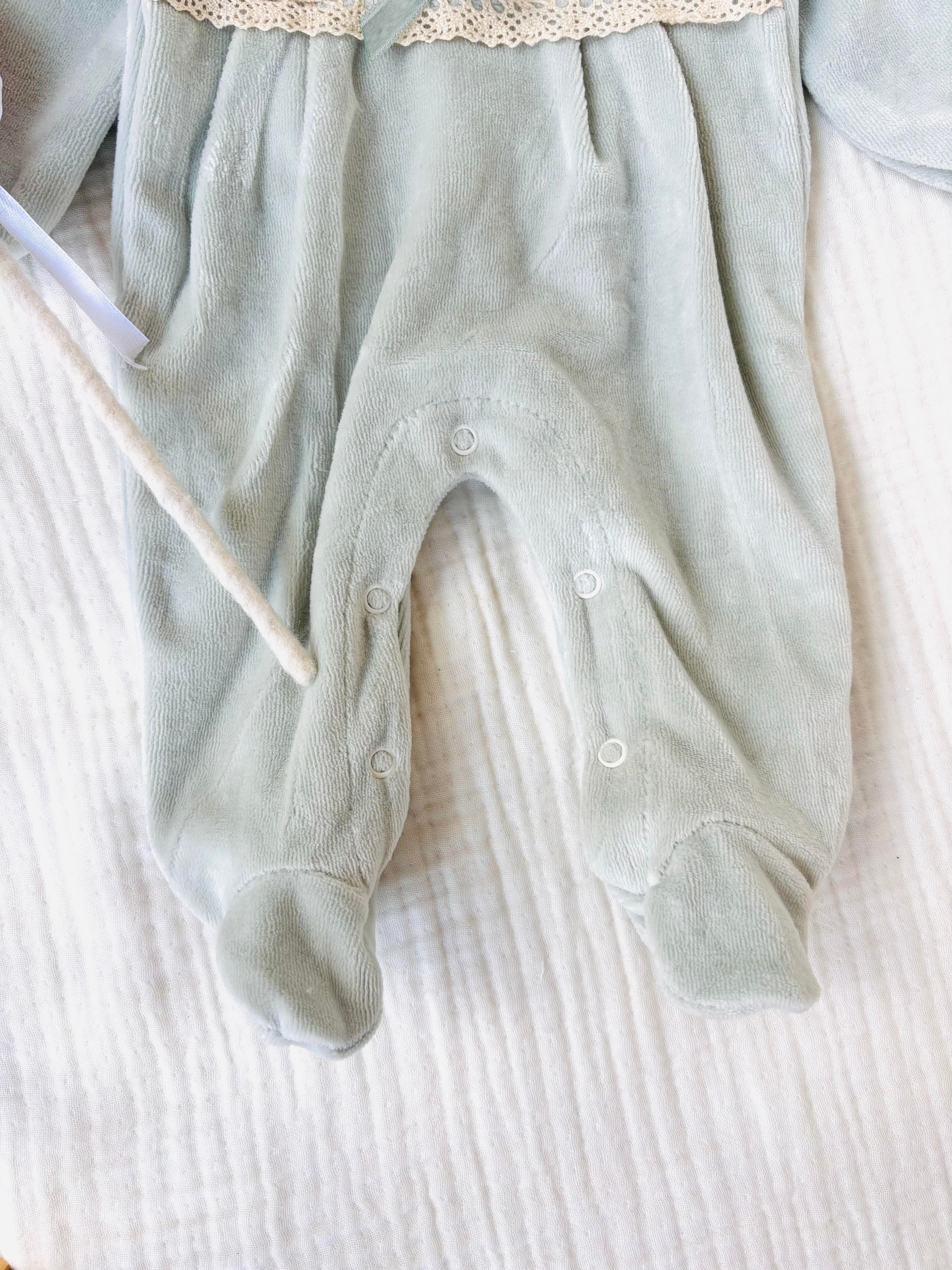 Elf Kadife Kız Bebek Tulum - Mint