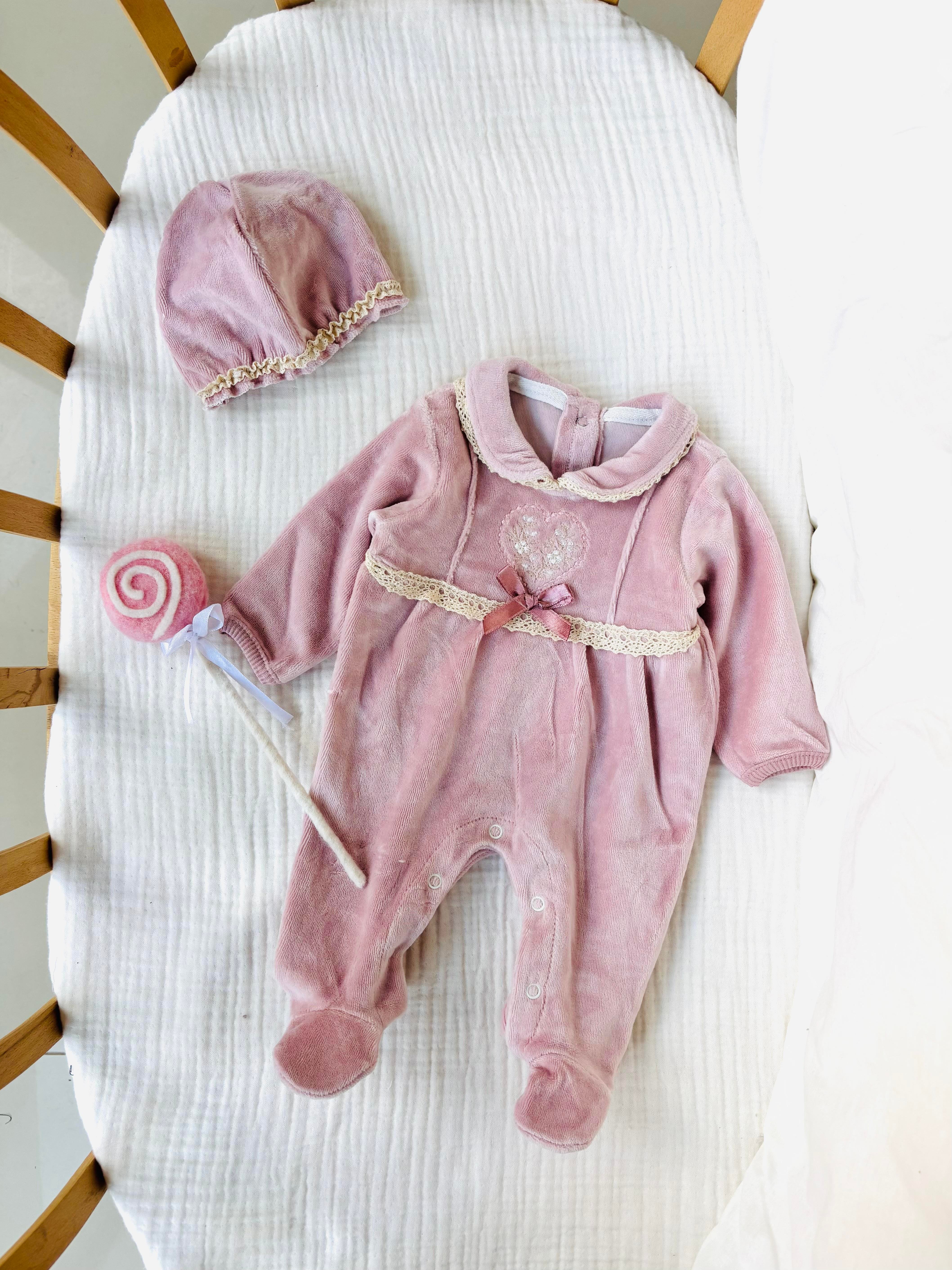 Elf Kadife Kız Bebek Tulum - Pembe