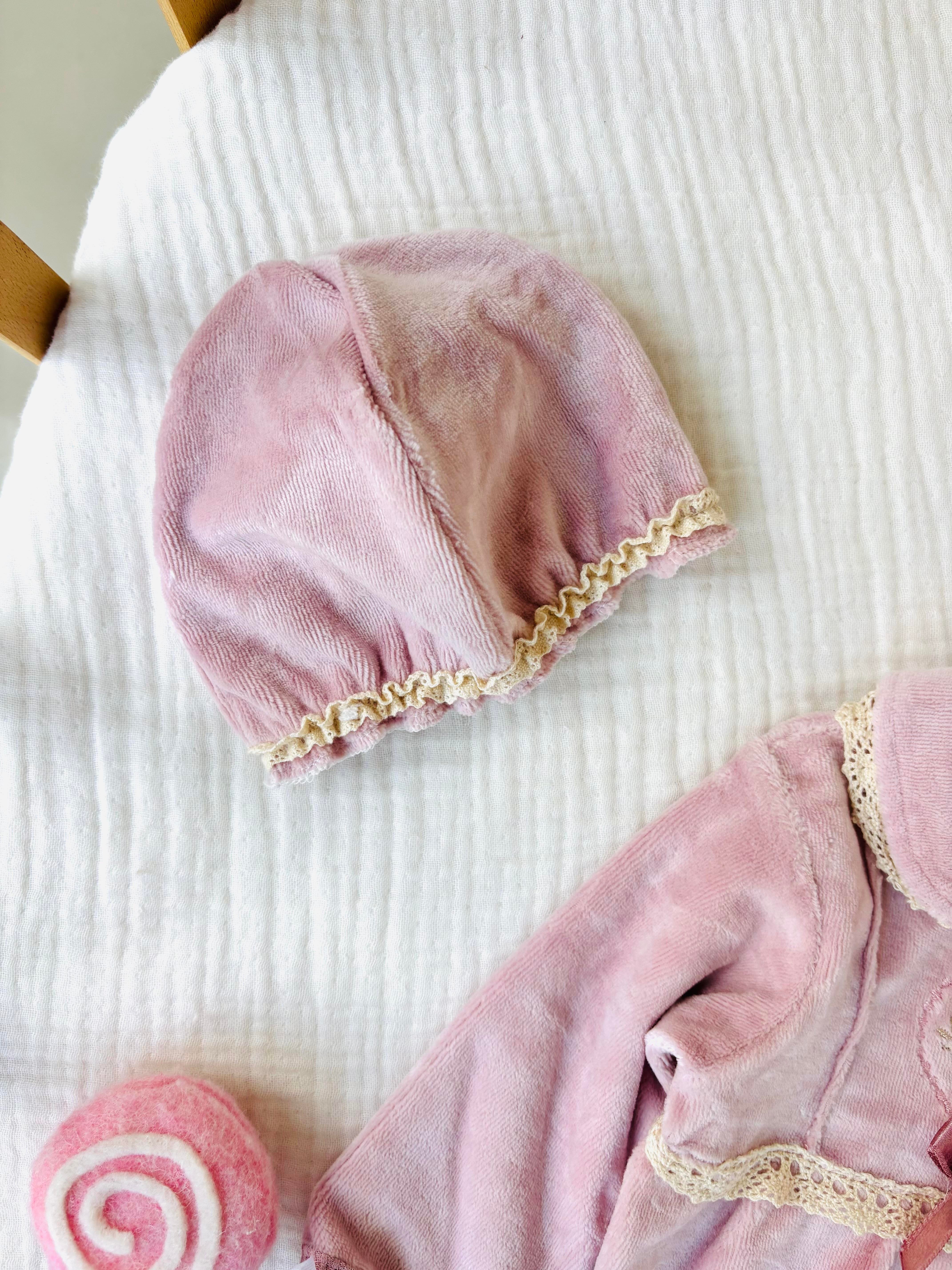 Elf Kadife Kız Bebek Tulum - Pembe