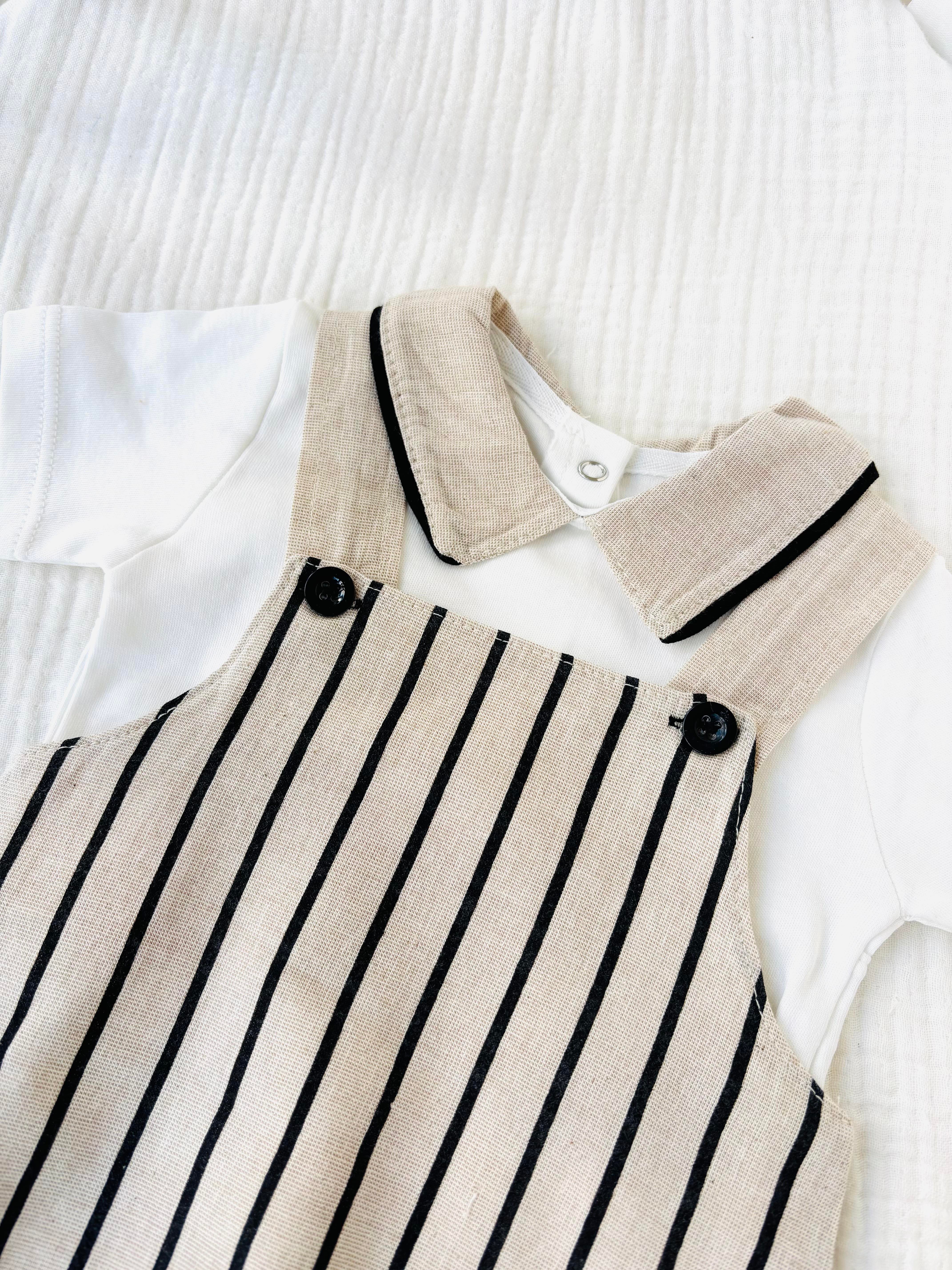 Eric Çizgili Keten Salopet Takım