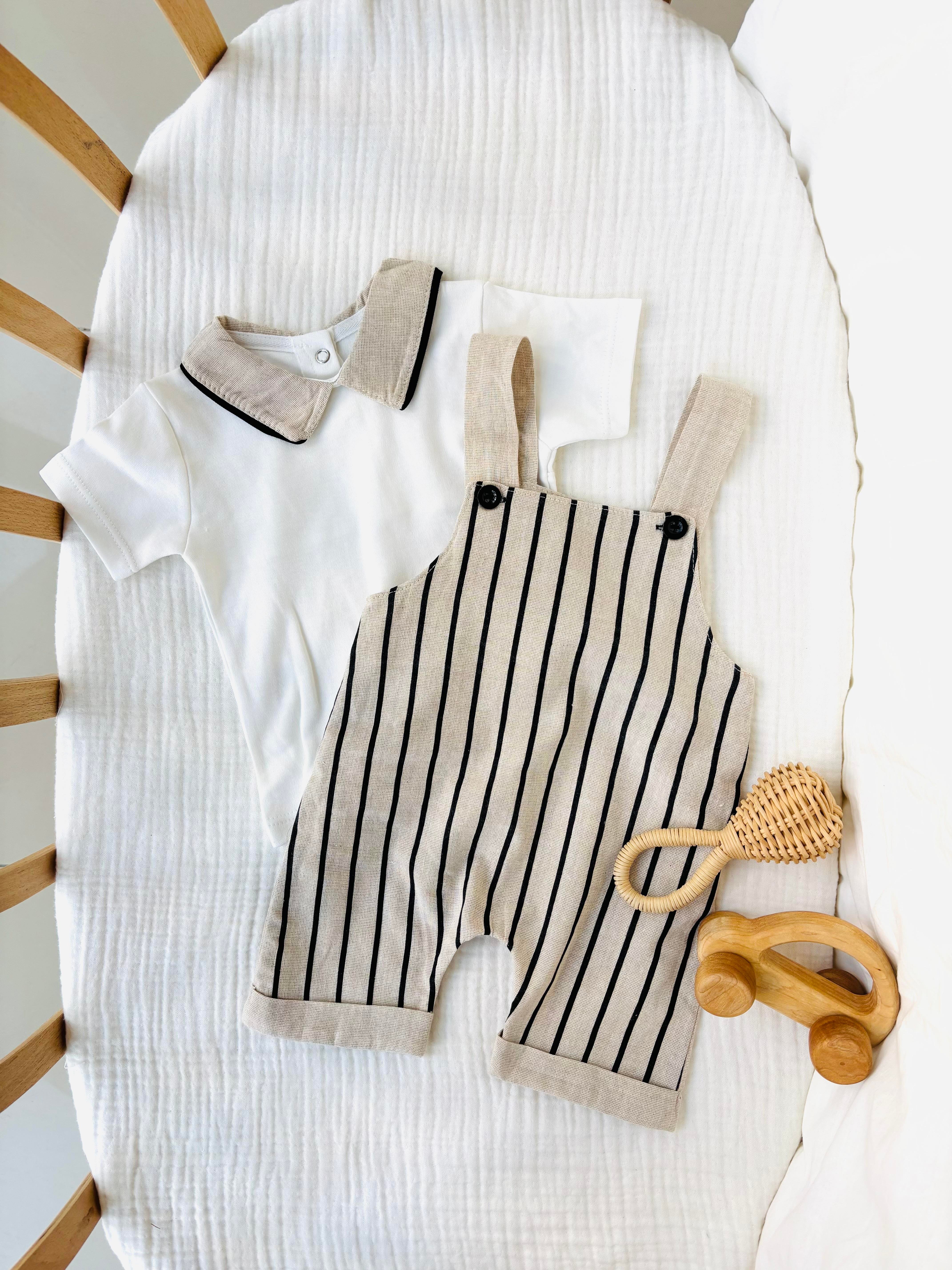 Eric Çizgili Keten Salopet Takım