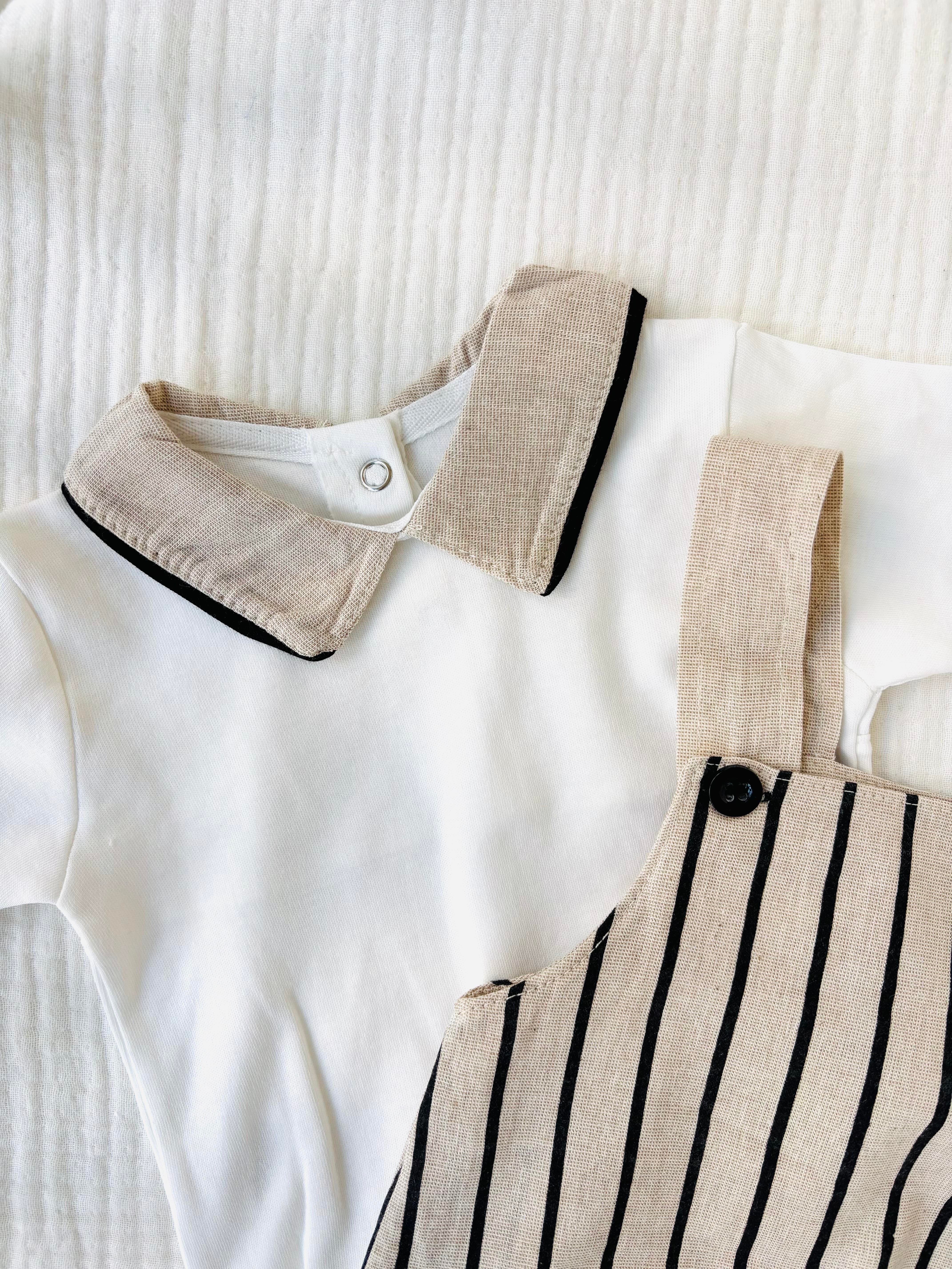 Eric Çizgili Keten Salopet Takım