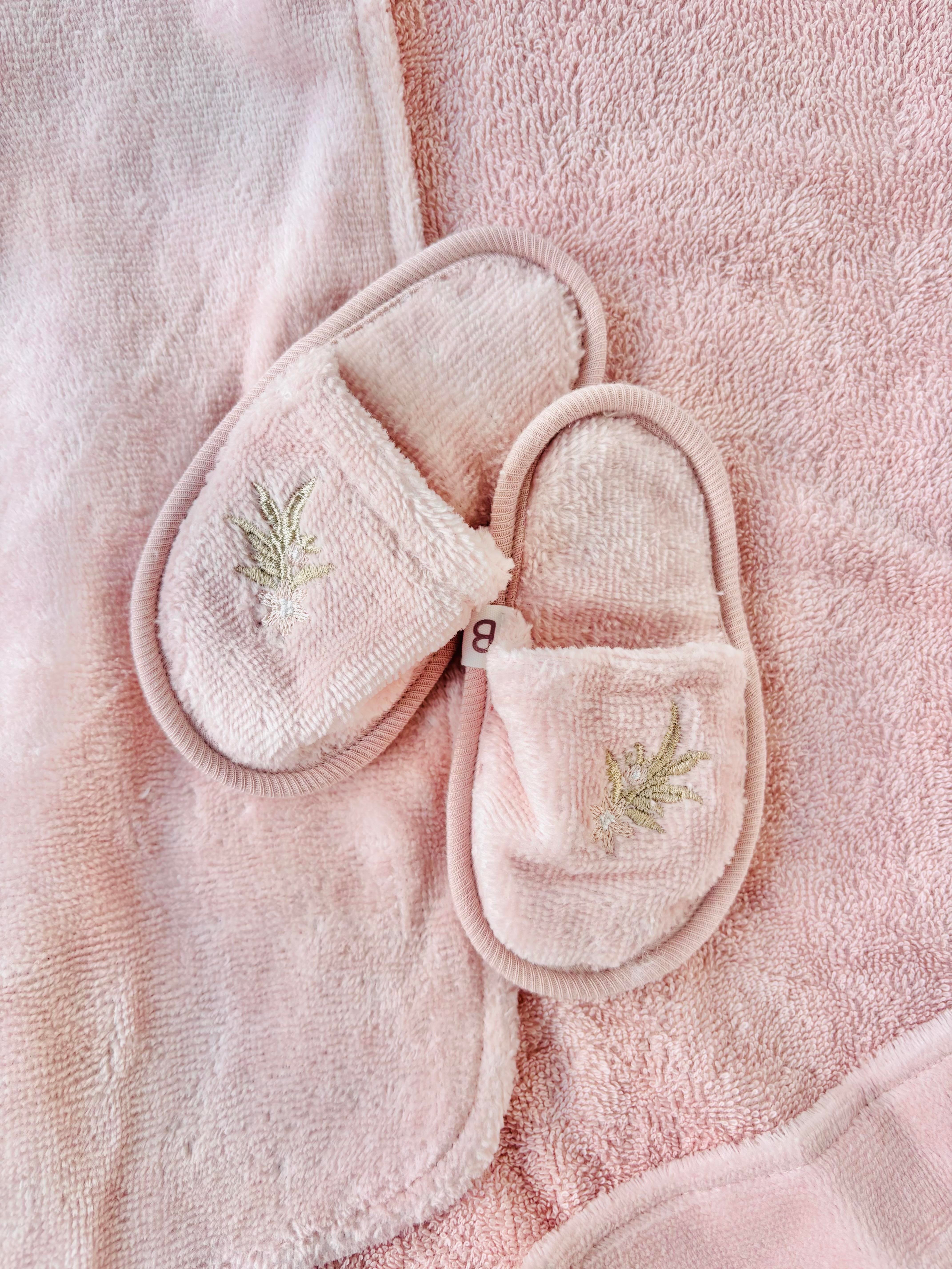 Flower Pembe Bornoz Takım