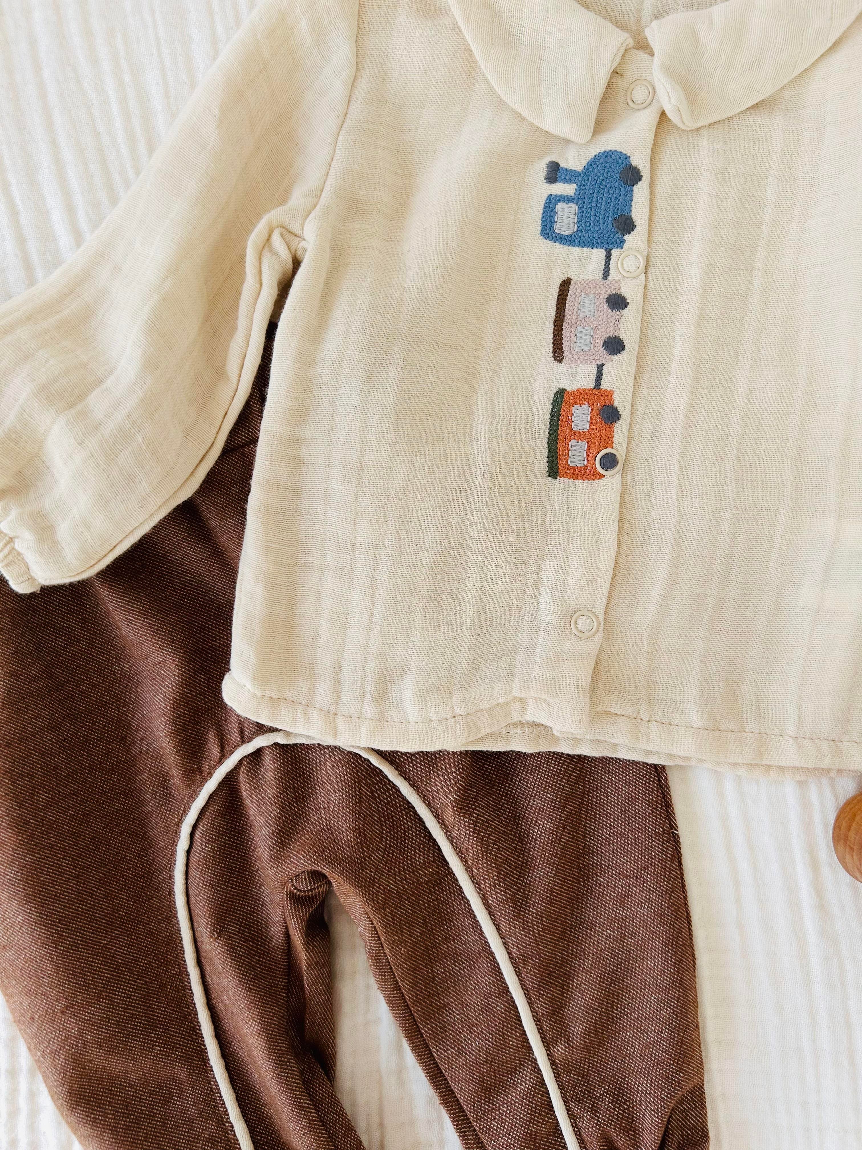 Fred Müslin Gömlekli Takım - Kahve