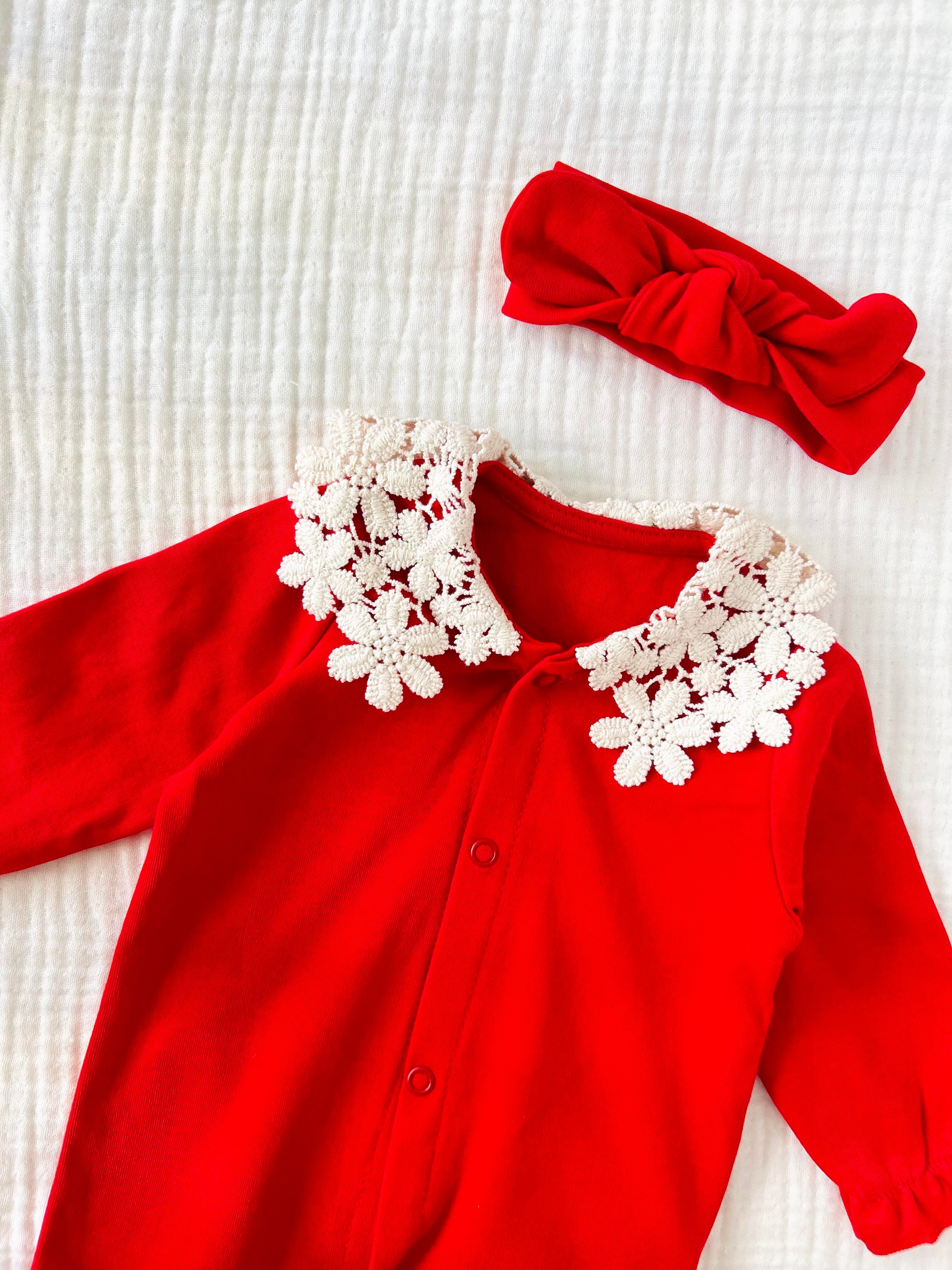 Iris Dantel Yaka Bandanalı Tulum - Kırmızı