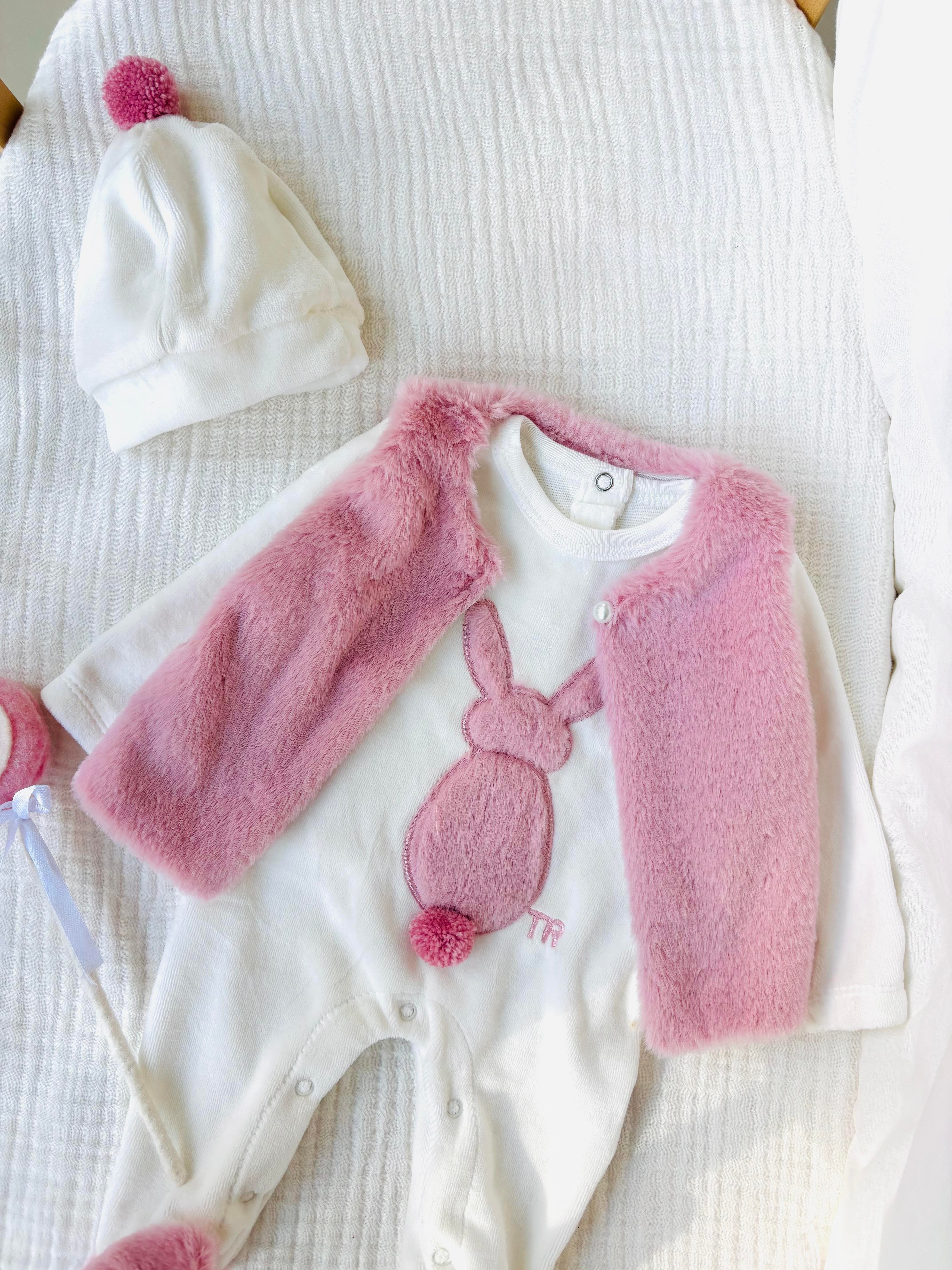 Joy Peluş Yelek Tulum - Pembe