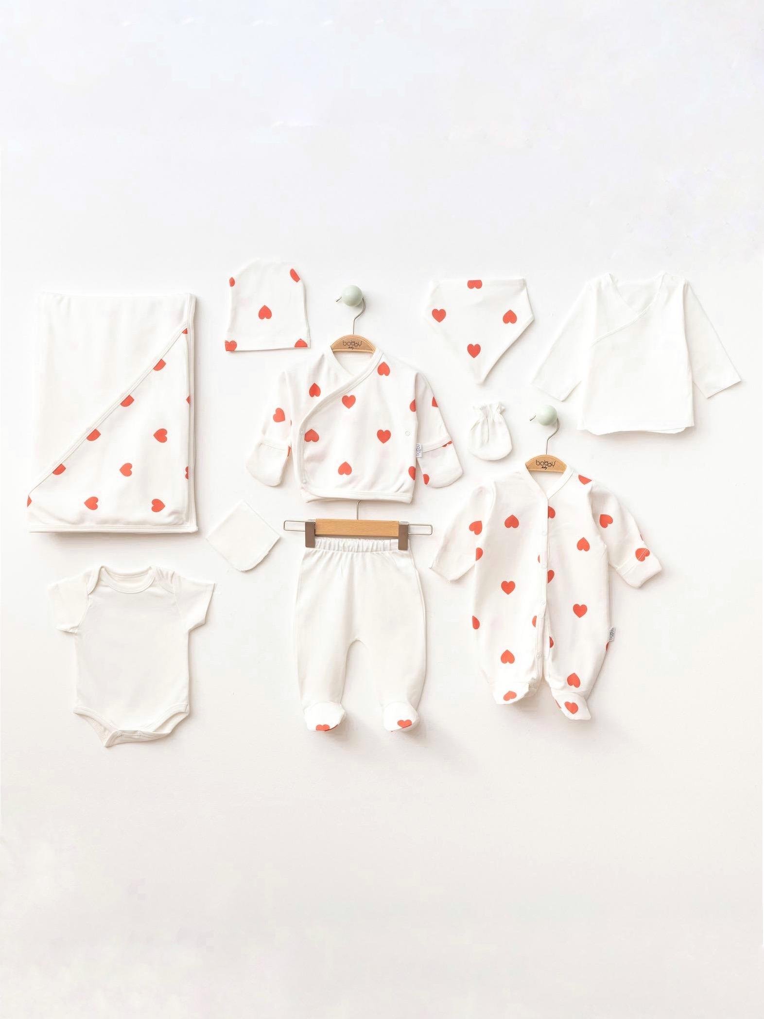 Kalp Desenli 10 Parça Hastane Çıkış Seti