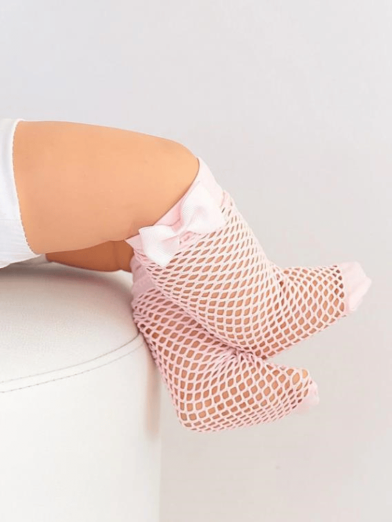 Kurdeleli File Çorap - Pembe