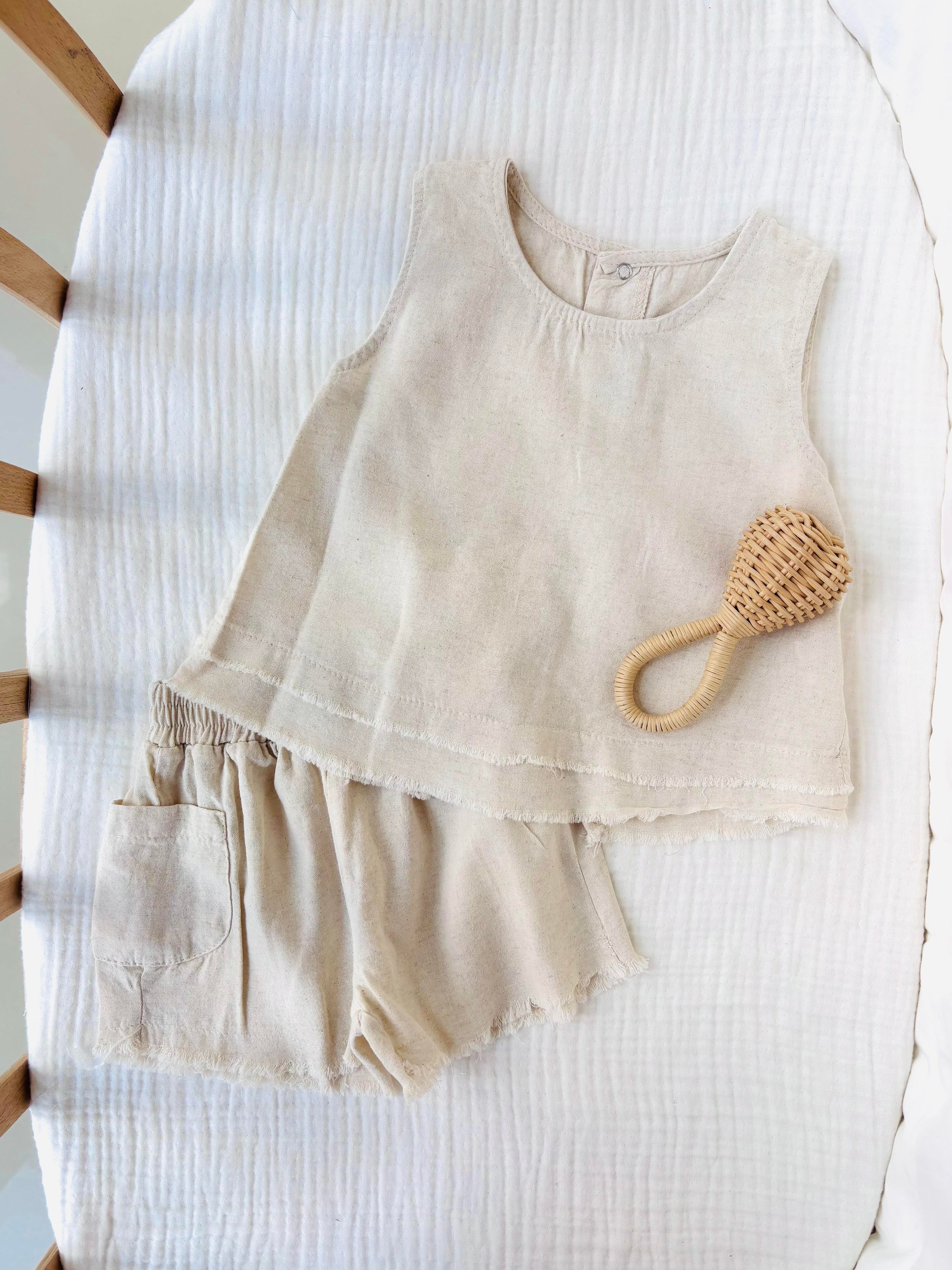 Luna Keten Alt Üst Takım - Krem