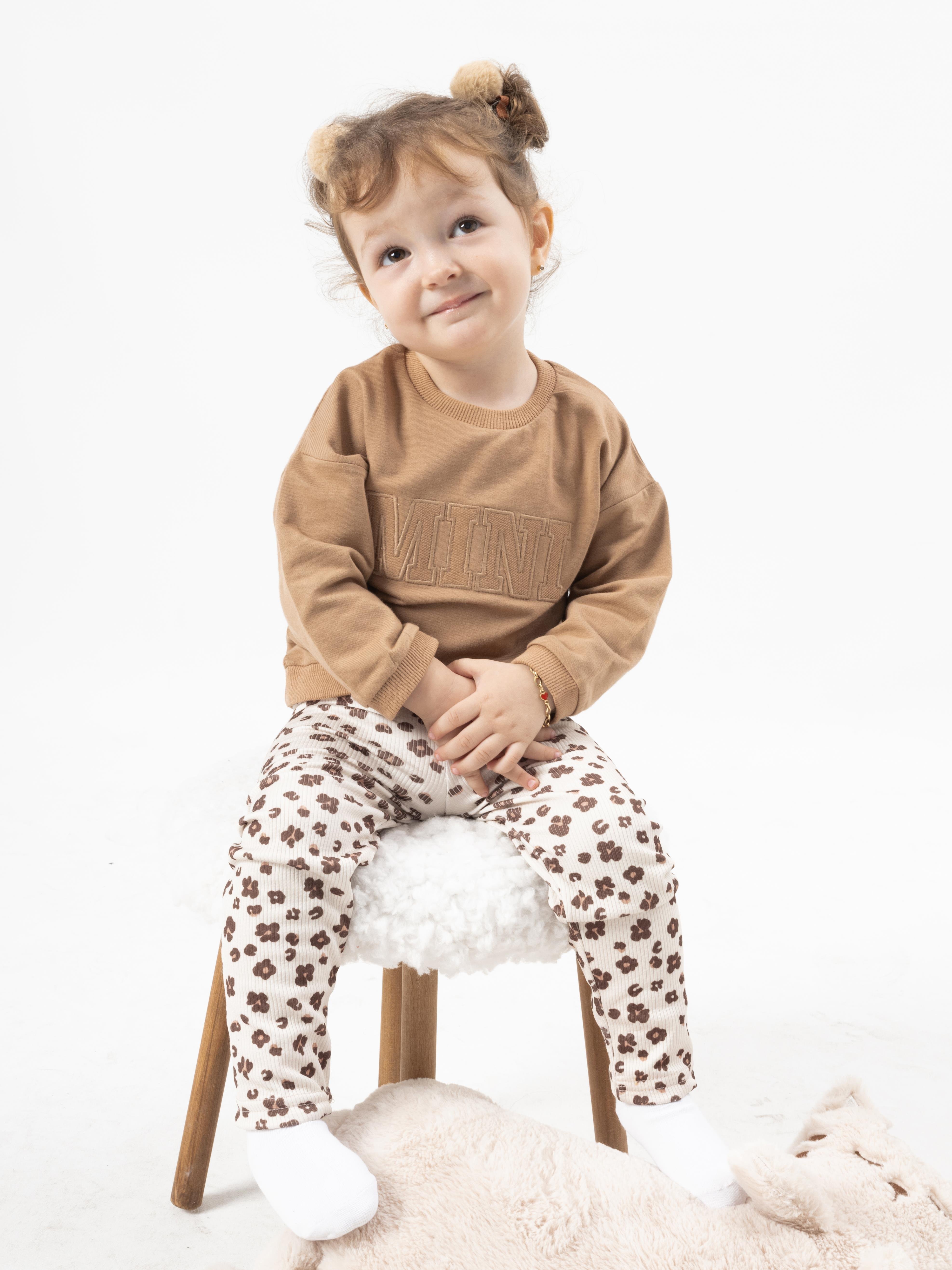 Mama & Mini Nakışlı Anne Bebek Takımı - Kahve