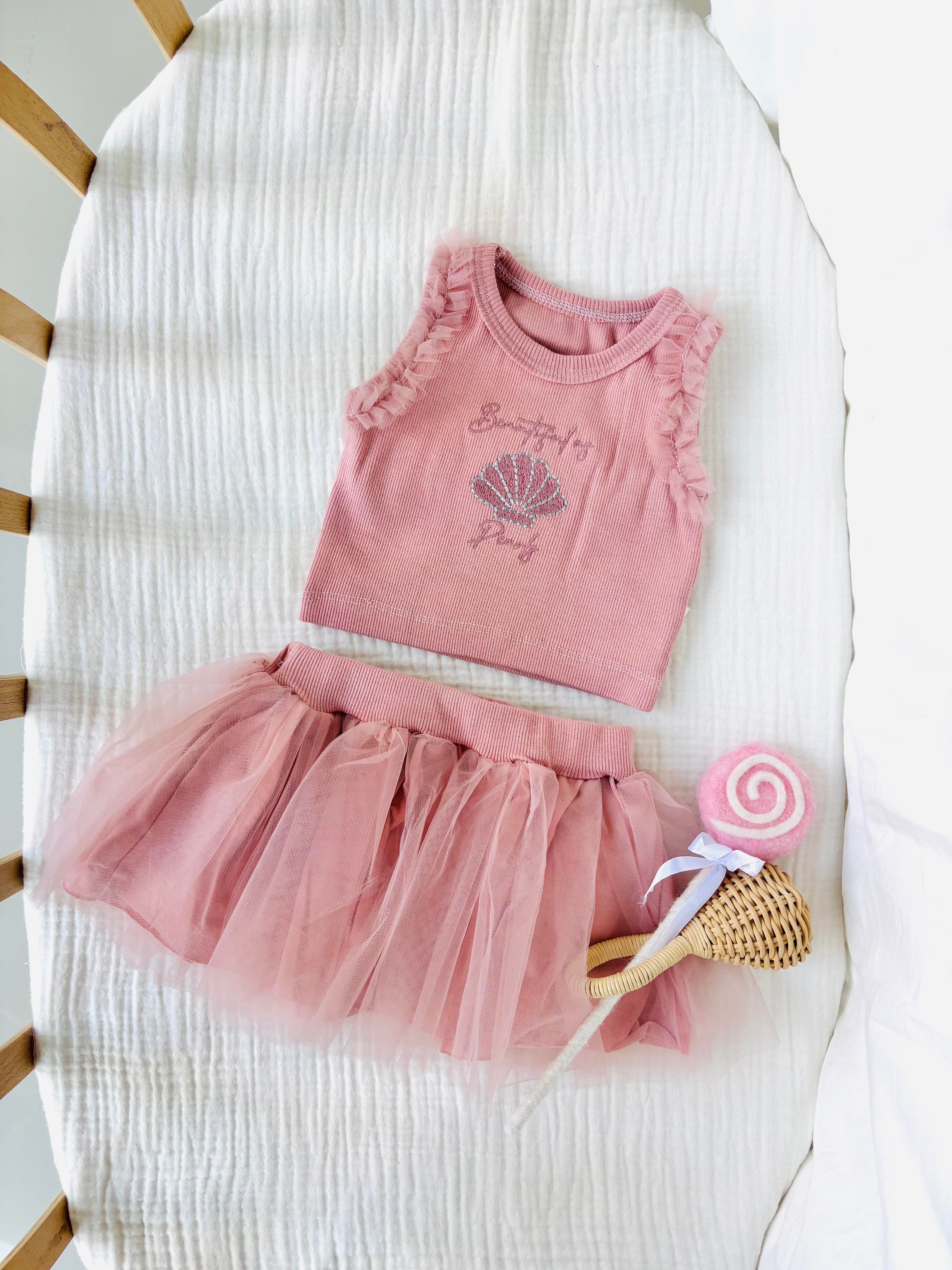 Mermaid Tütü Etekli Takım - Gül Kurusu