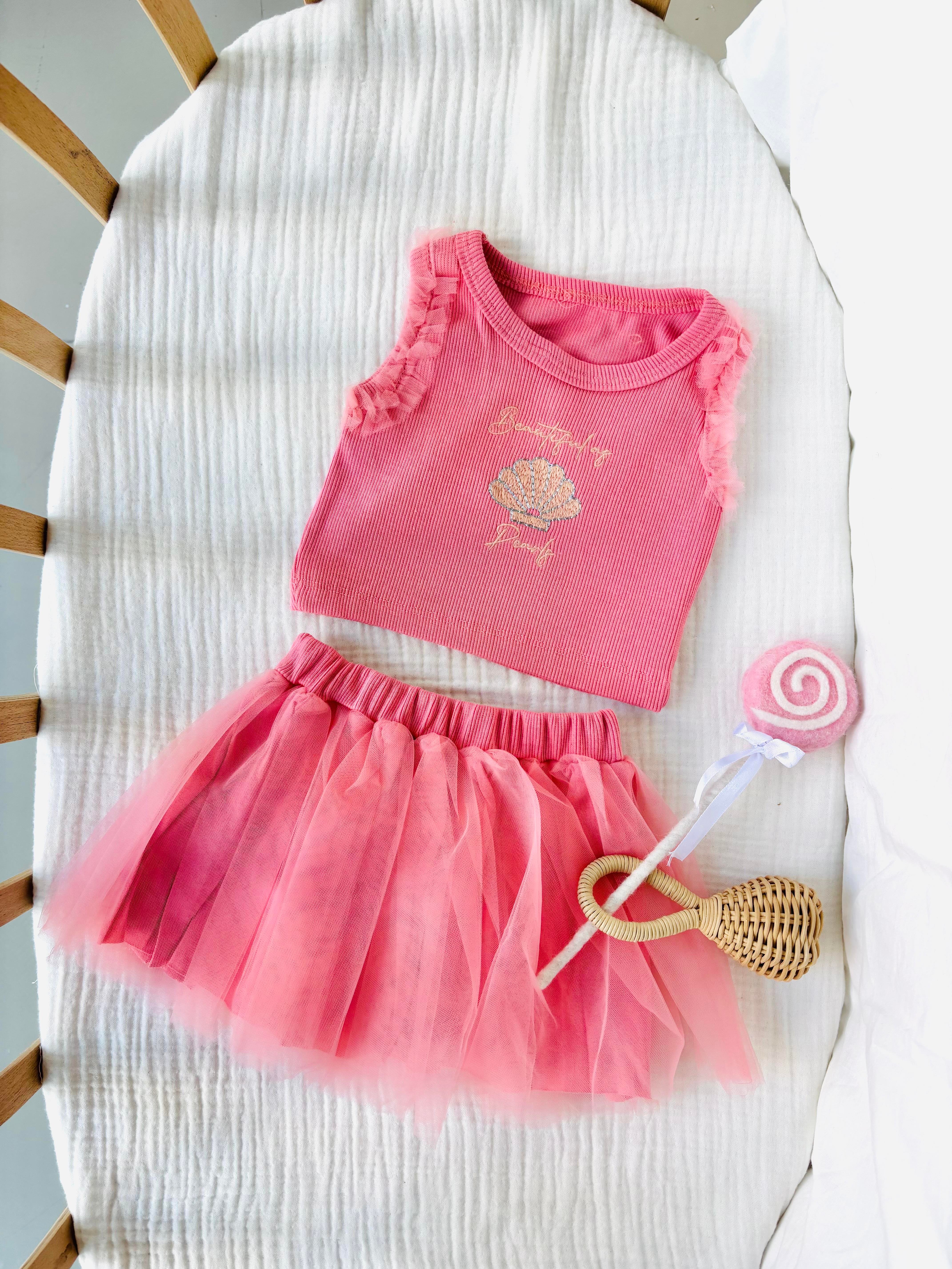 Mermaid Tütü Etekli Takım - Pembe