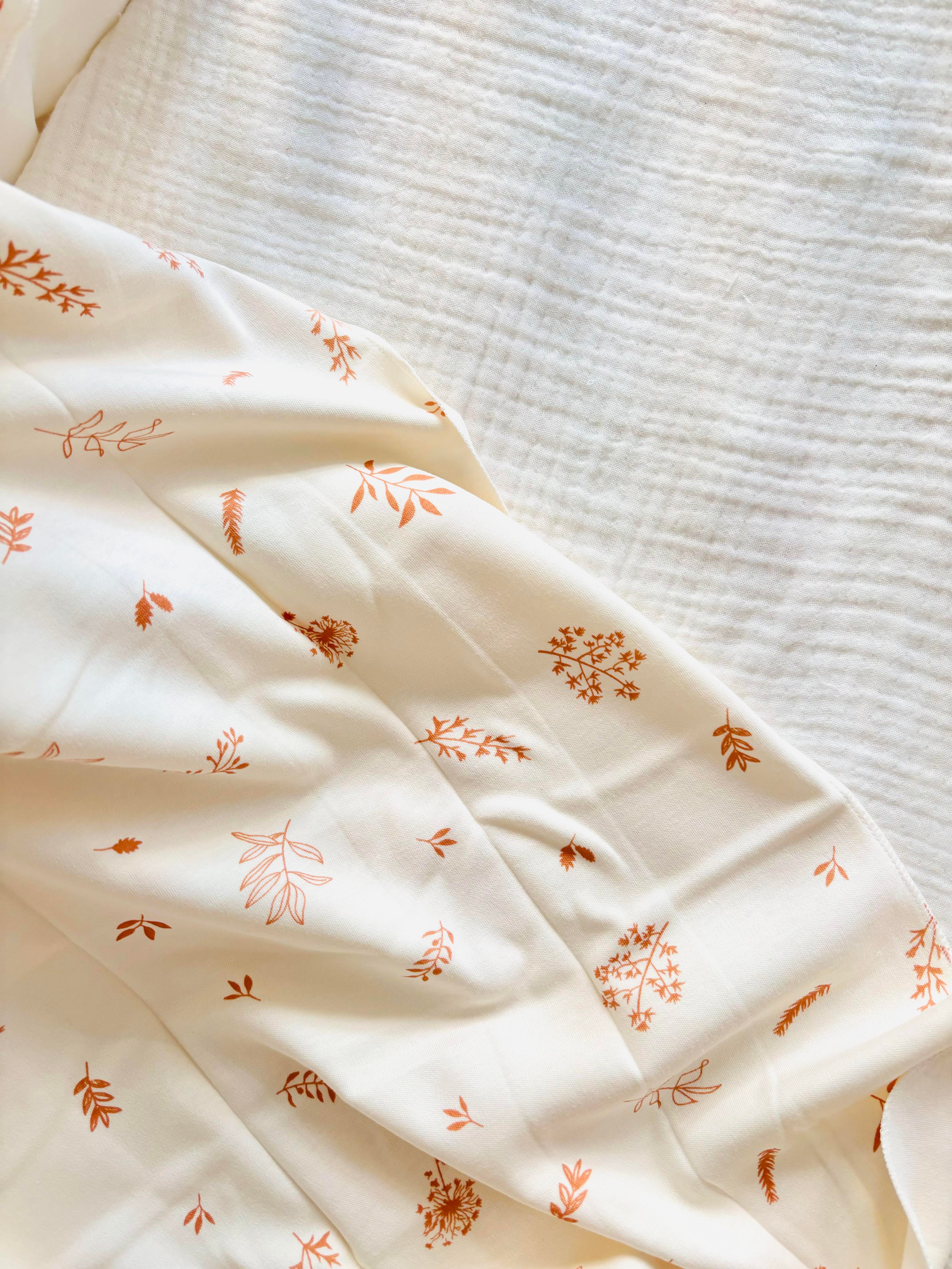 Natura Yaprak Desenli Penye Battaniye - Kiremit