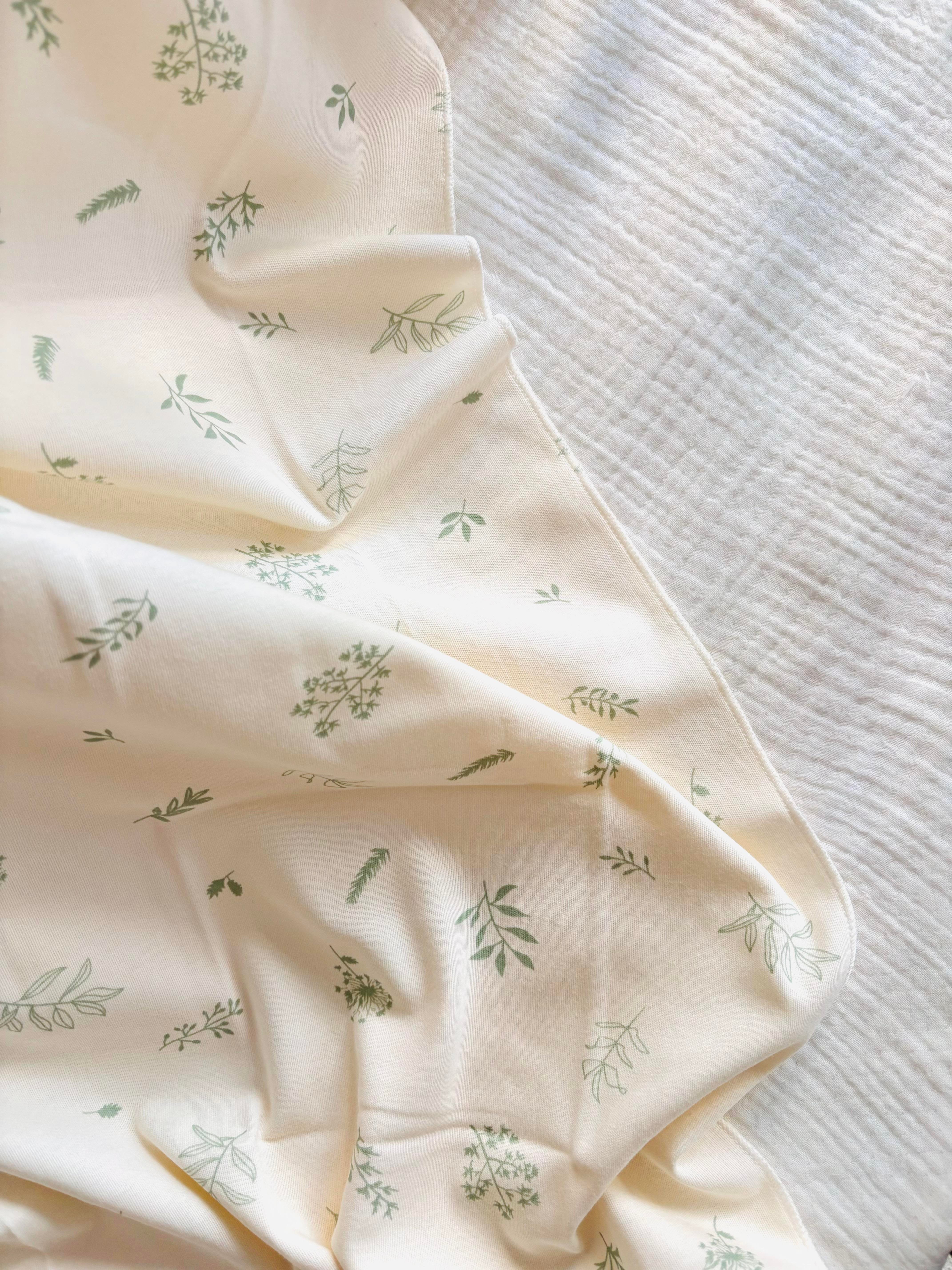 Natura Yaprak Desenli Penye Battaniye - Yeşil