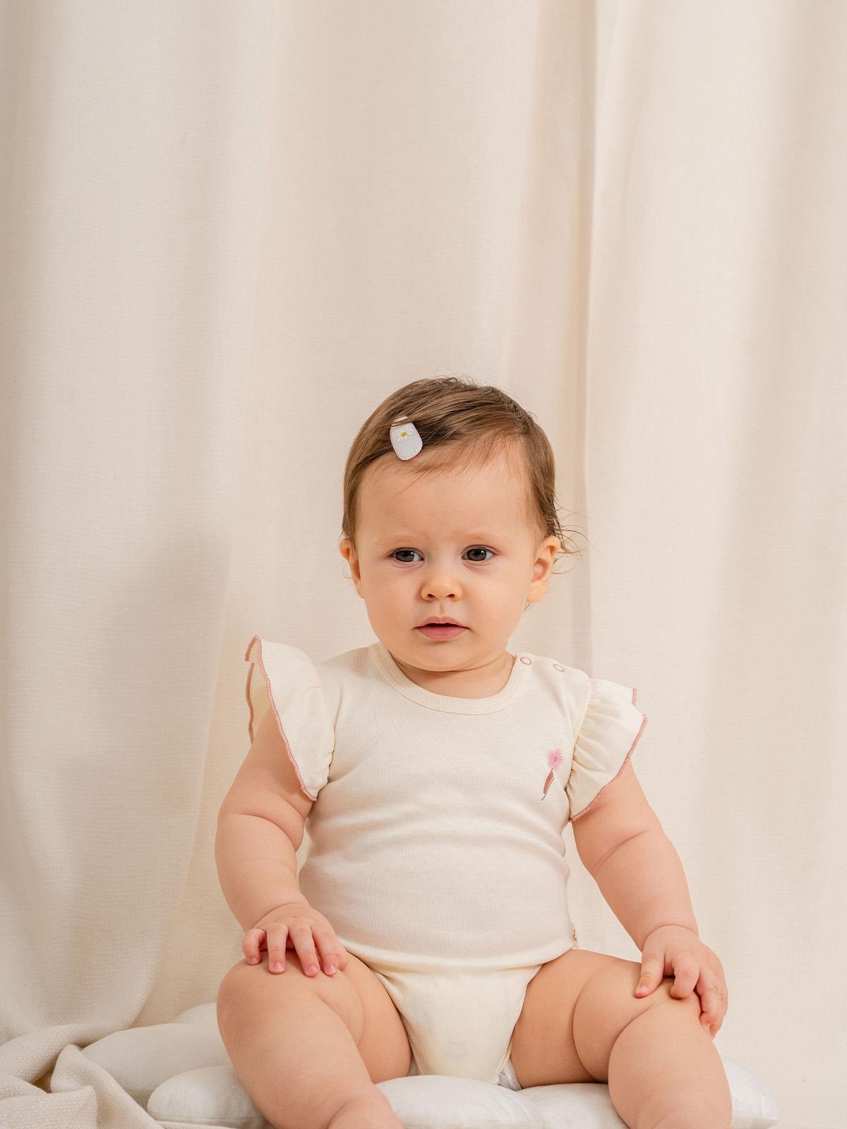 Organik Basic Kolları Fırfırlı Kız Bebek Zıbın