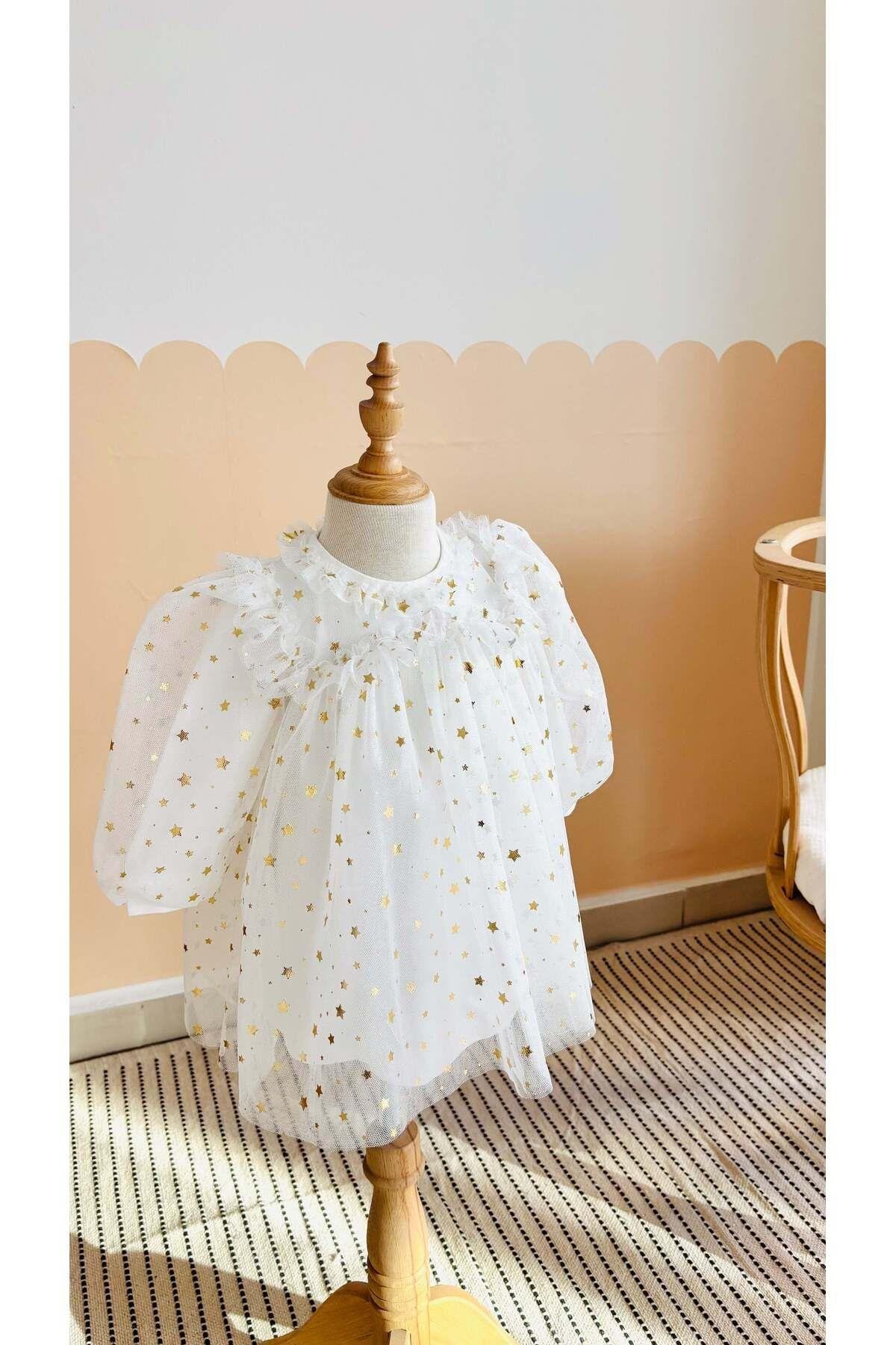Princess Yıldızlı Elbise - Beyaz