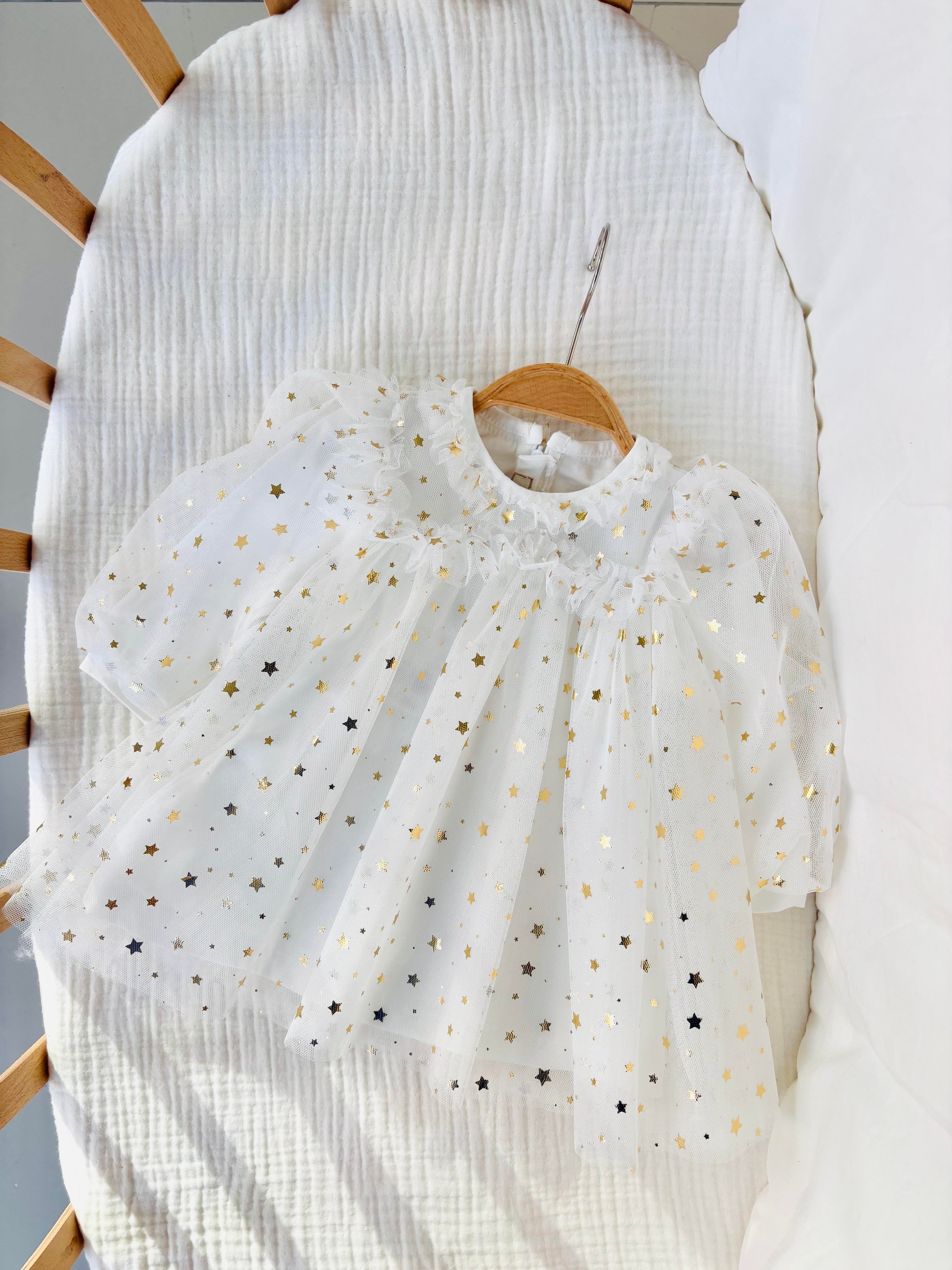 Princess Yıldızlı Elbise - Beyaz