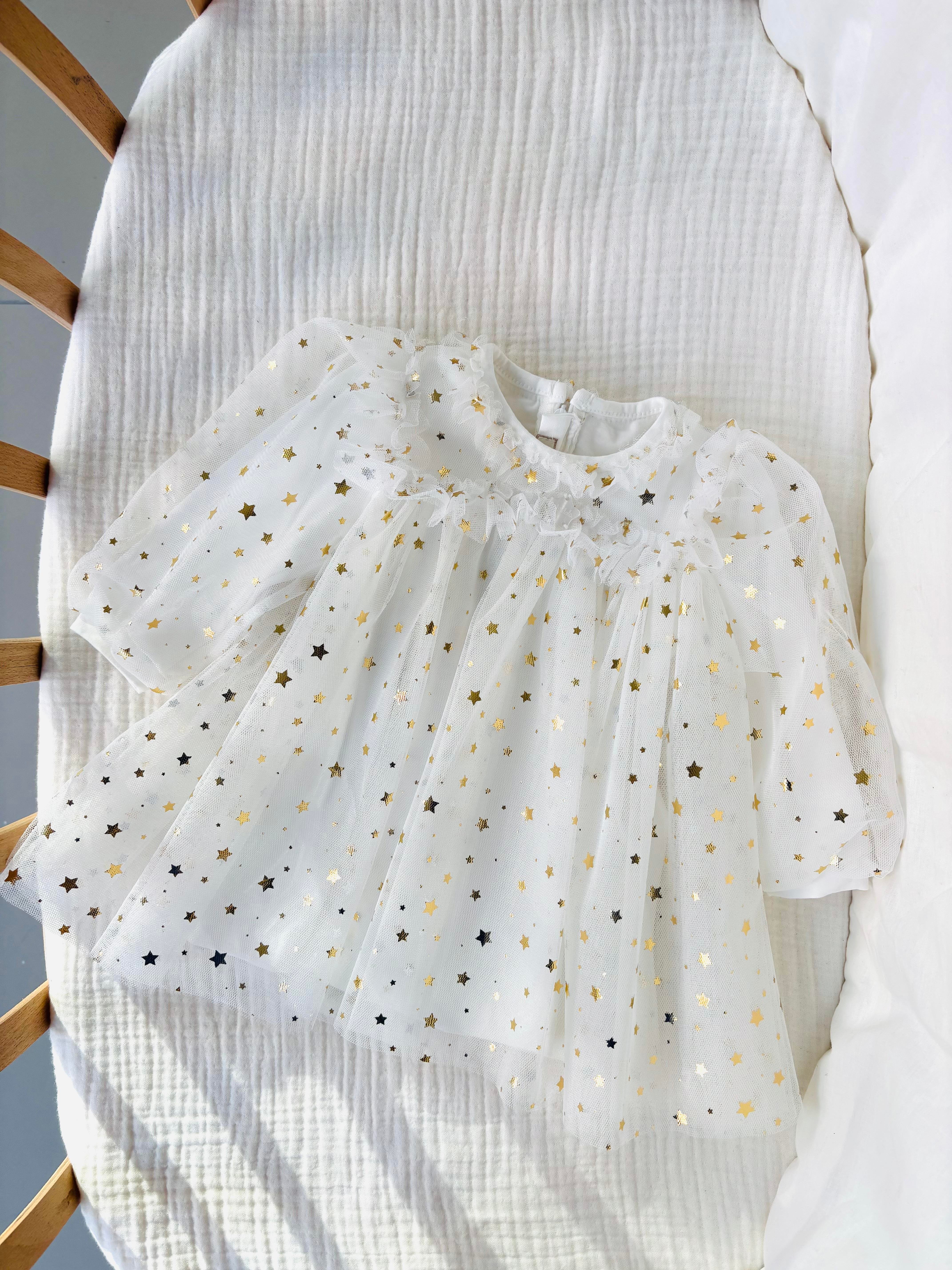 Princess Yıldızlı Elbise - Beyaz