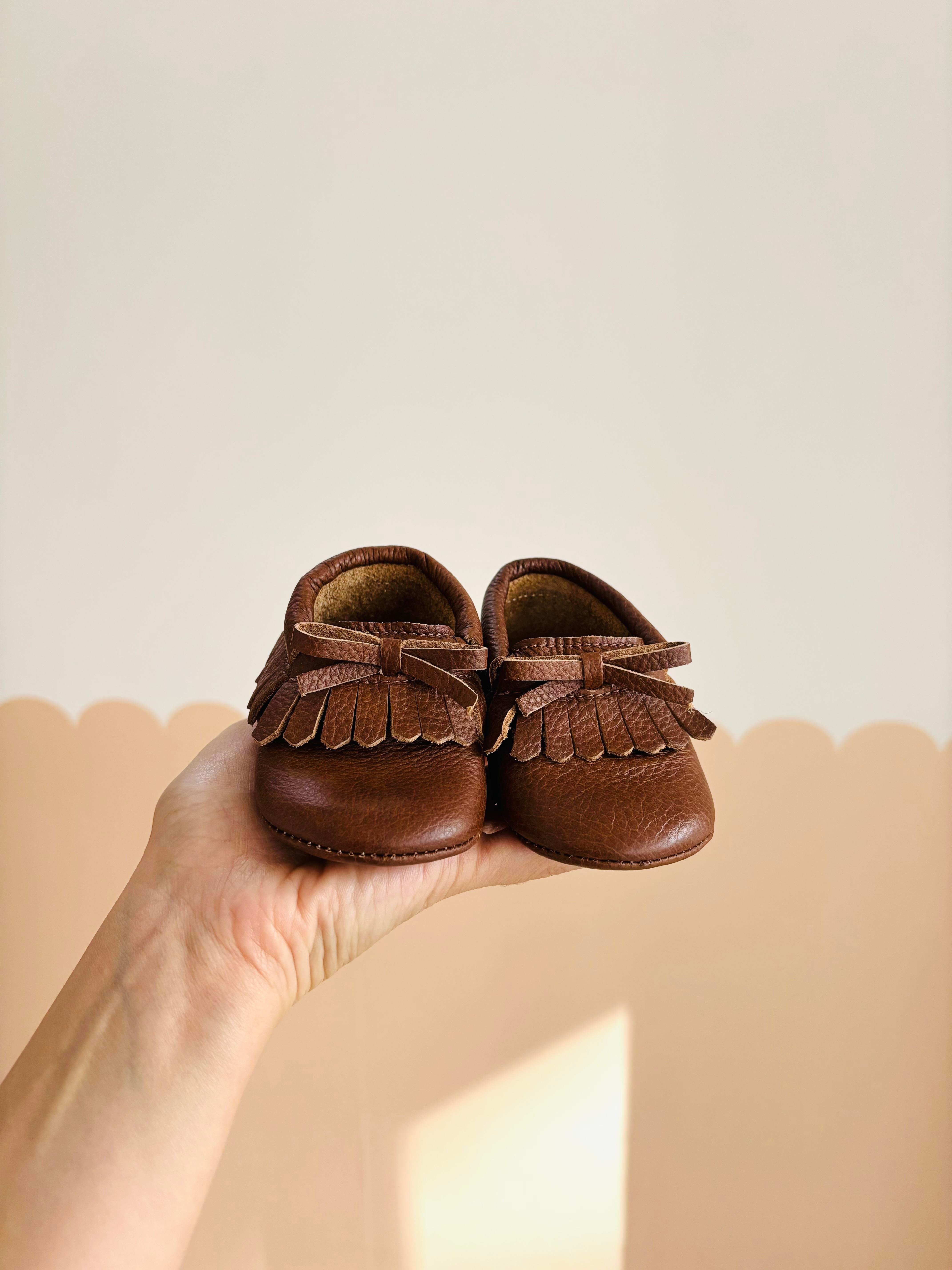 Püsküllü Deri Makosen Ayakkabı - Kahve