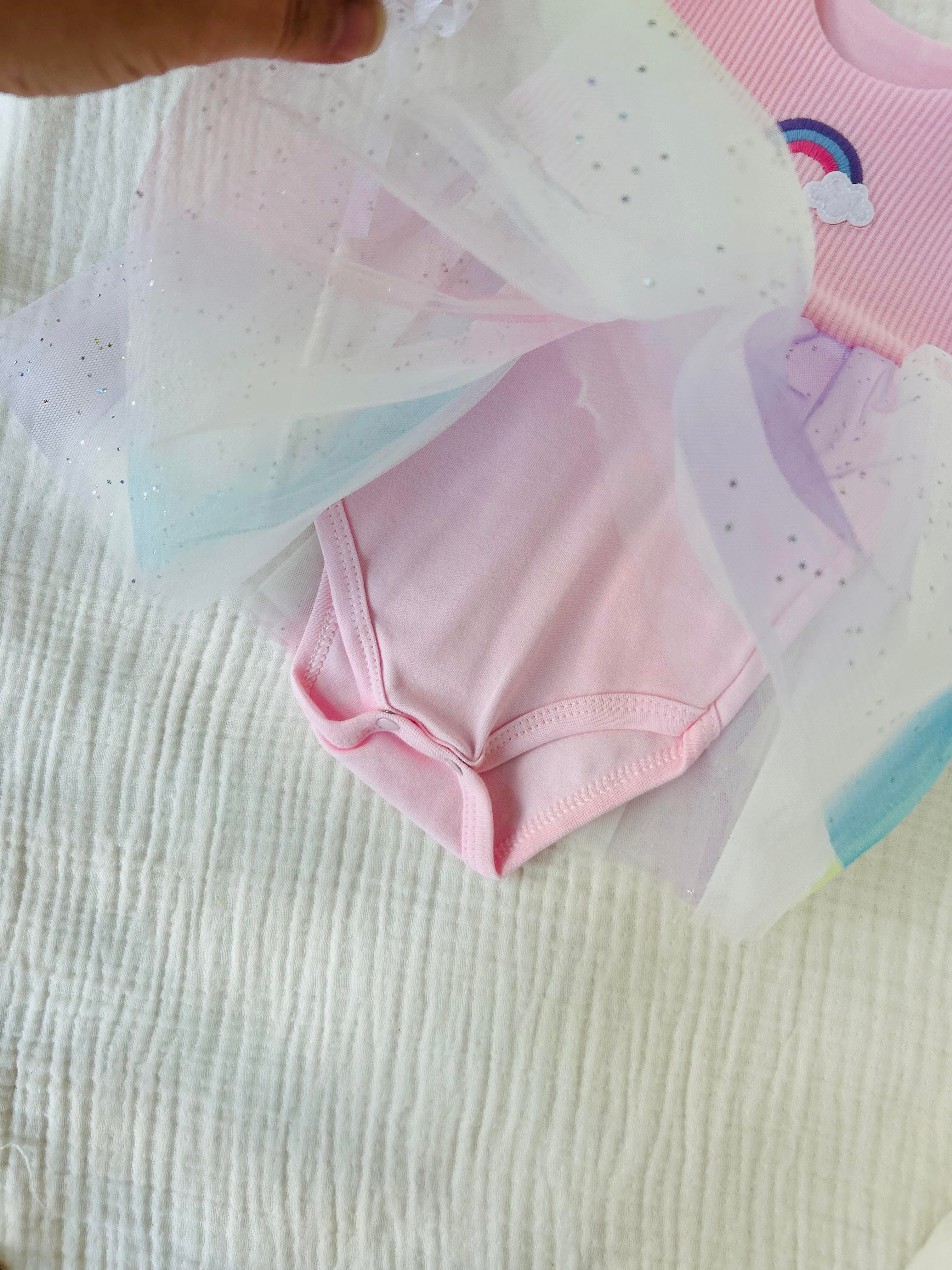 Rainbow Tütülü Elbise - Beyaz