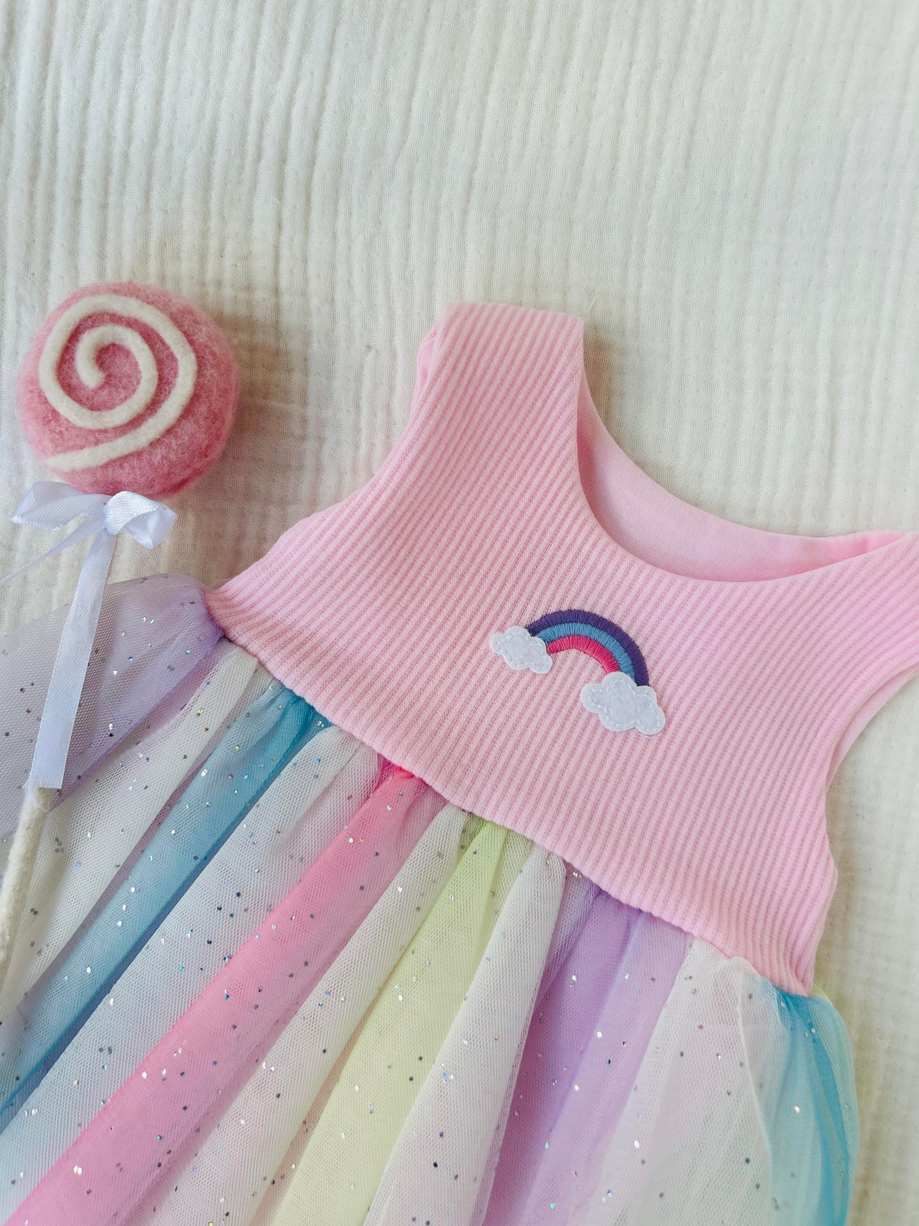 Rainbow Tütülü Elbise - Pembe