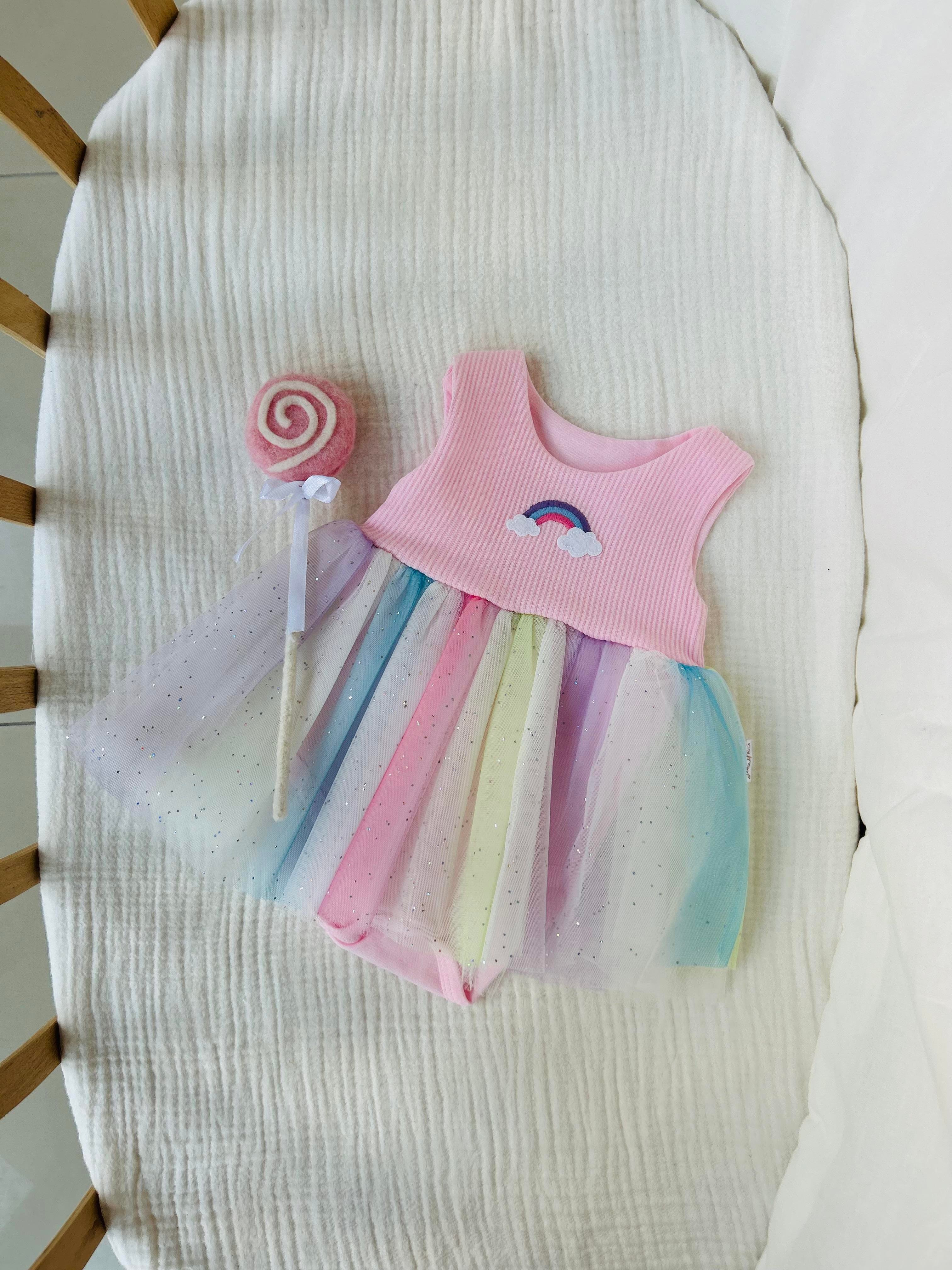 Rainbow Tütülü Elbise - Pembe