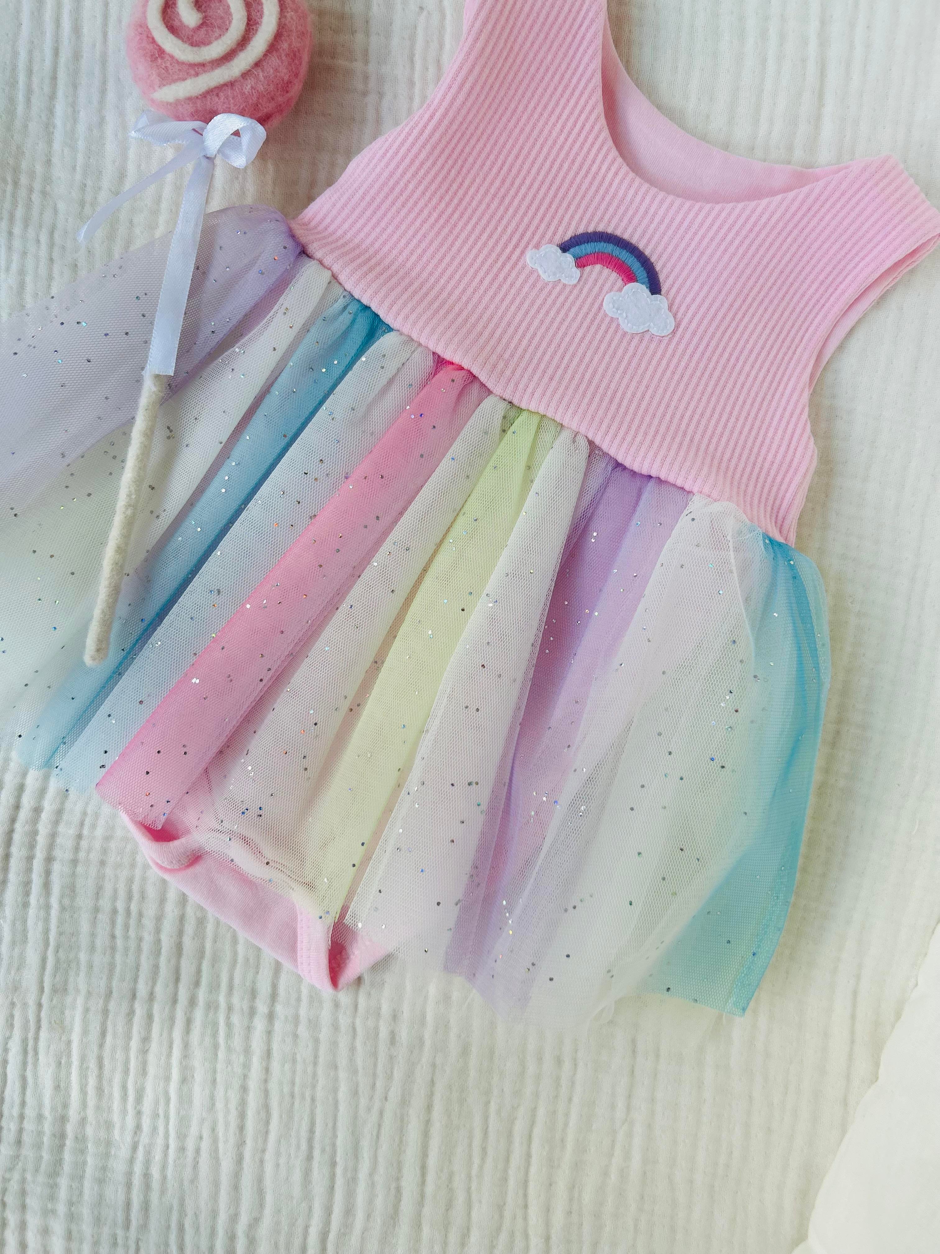 Rainbow Tütülü Elbise - Pembe