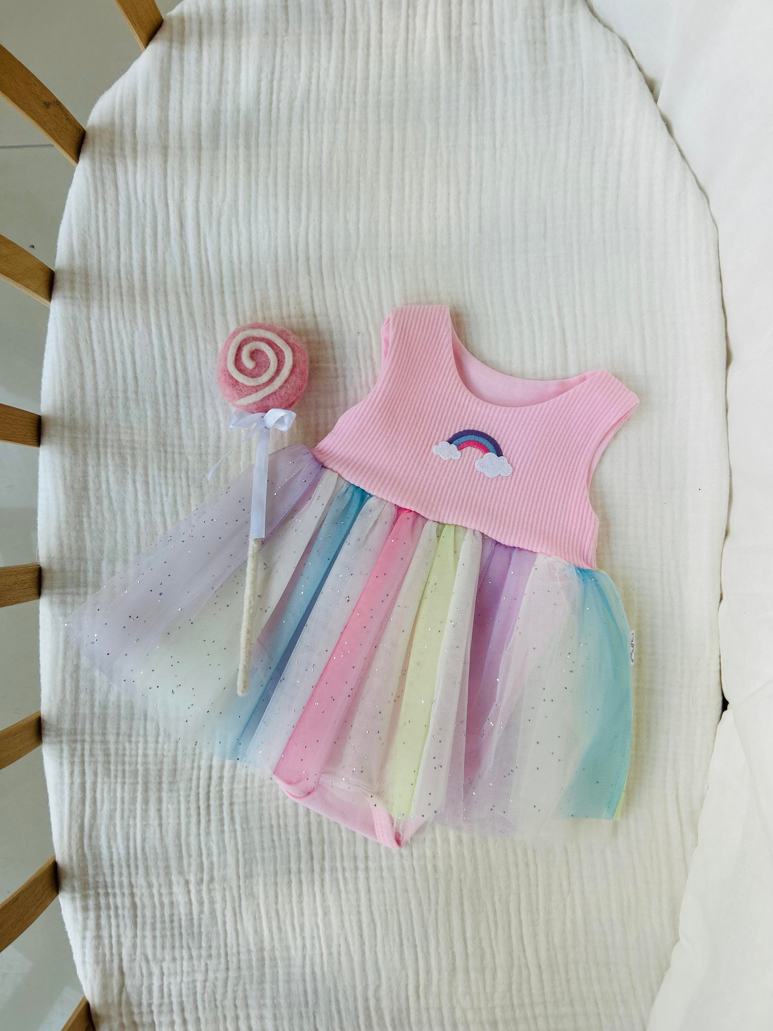 Rainbow Tütülü Elbise - Pembe