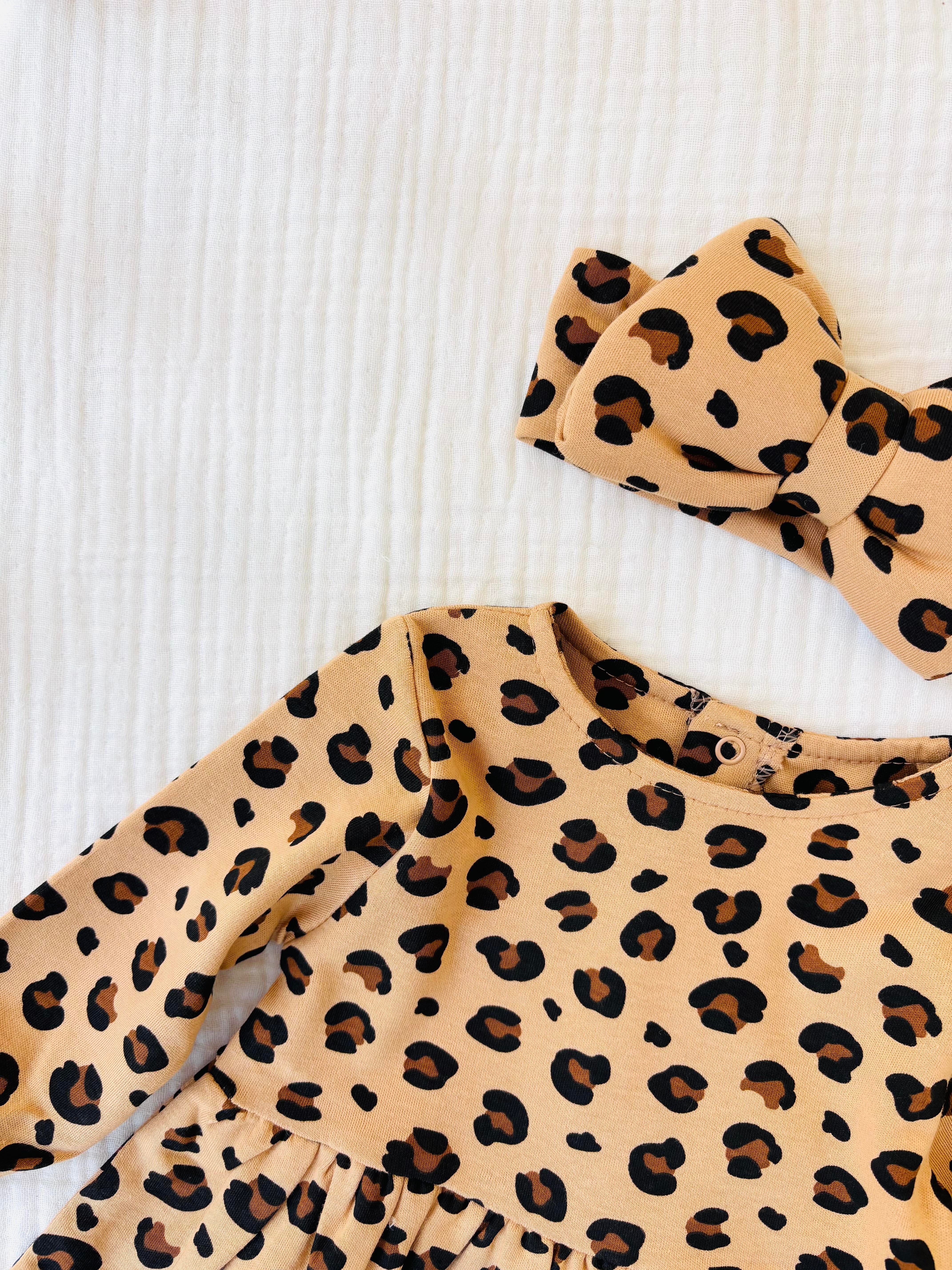 Reina Leoparlı Bandanalı Elbise