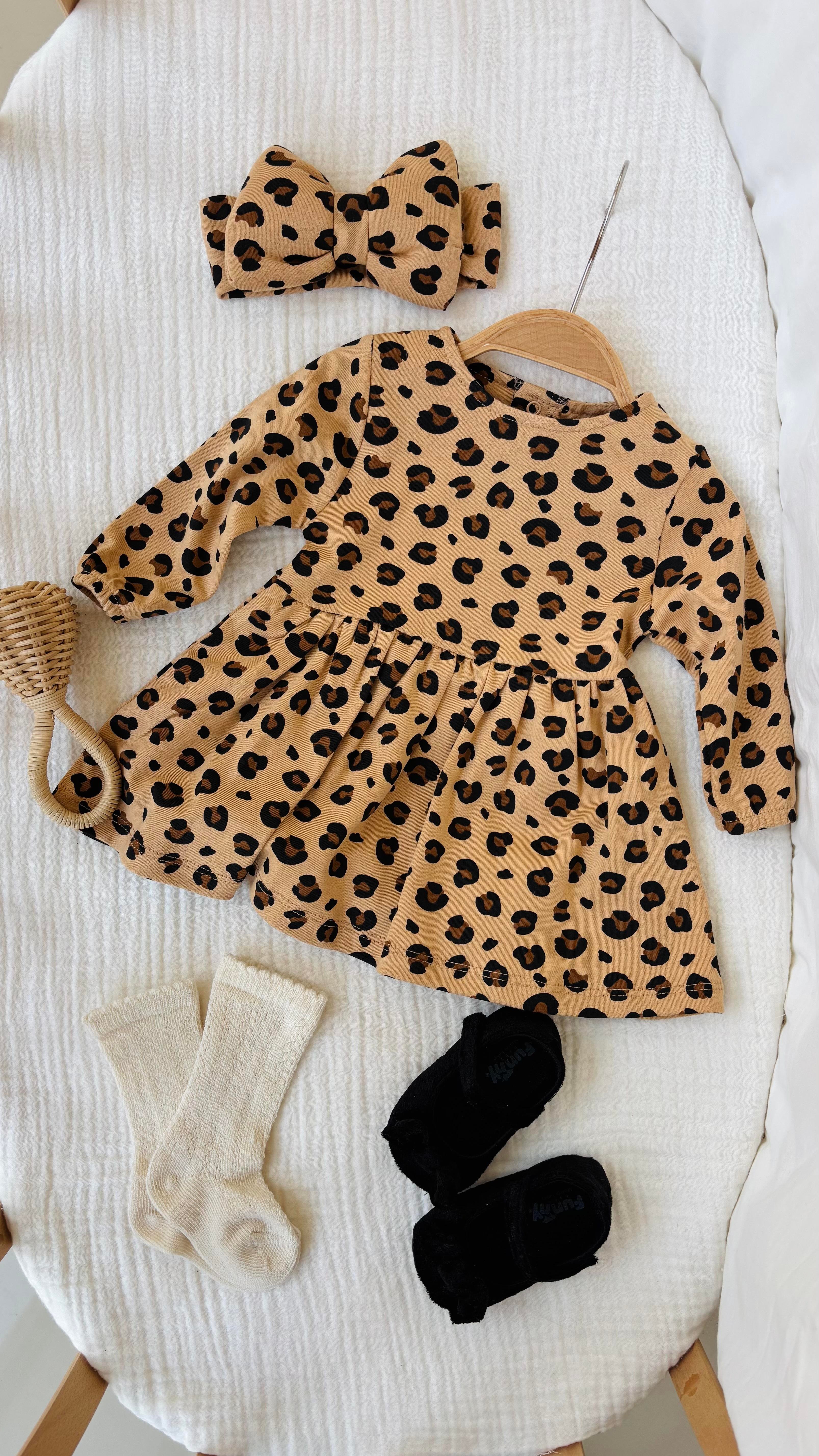 Reina Leoparlı Bandanalı Elbise