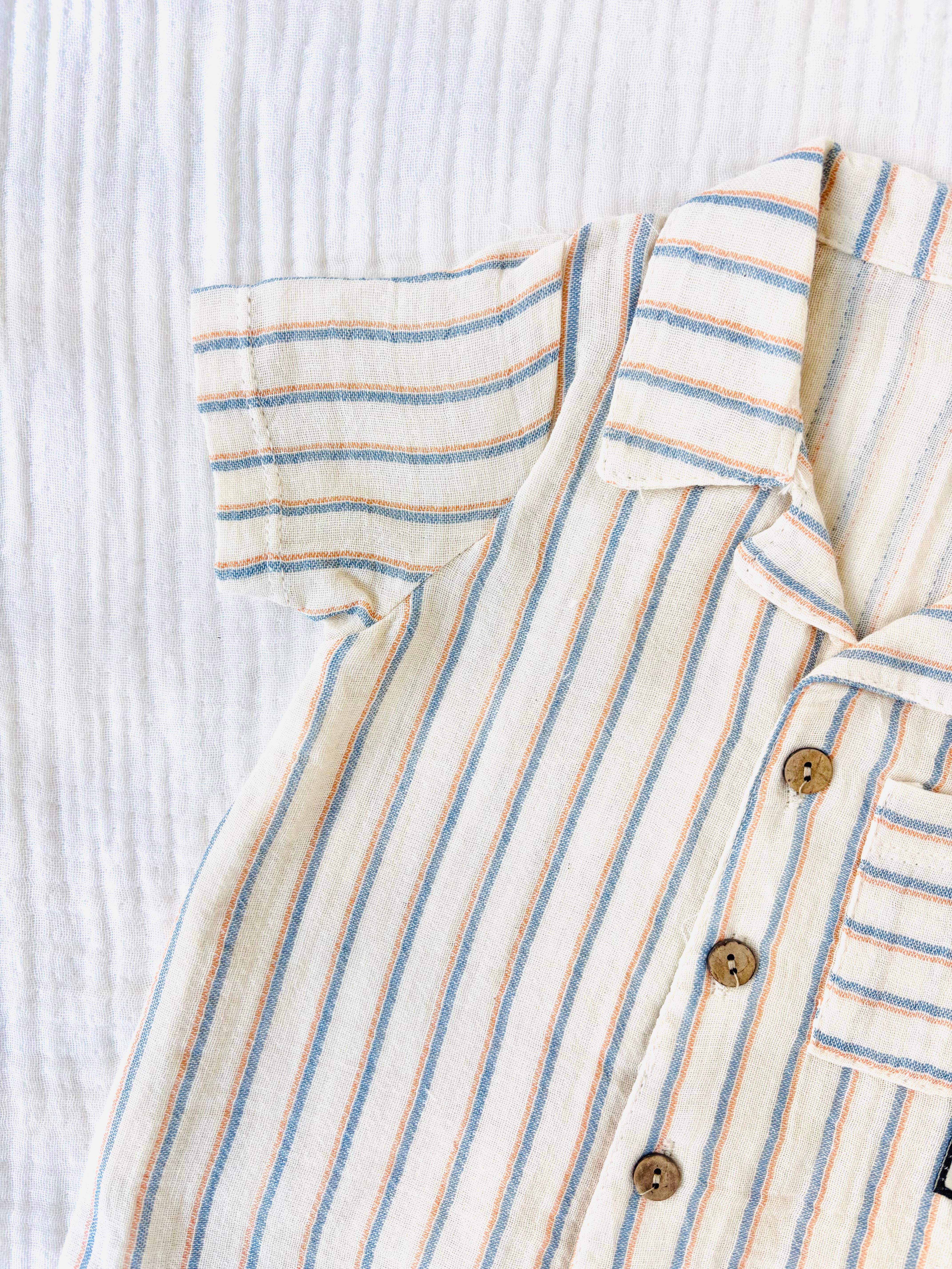 Rex Çizgili Müslin Tulum - Krem