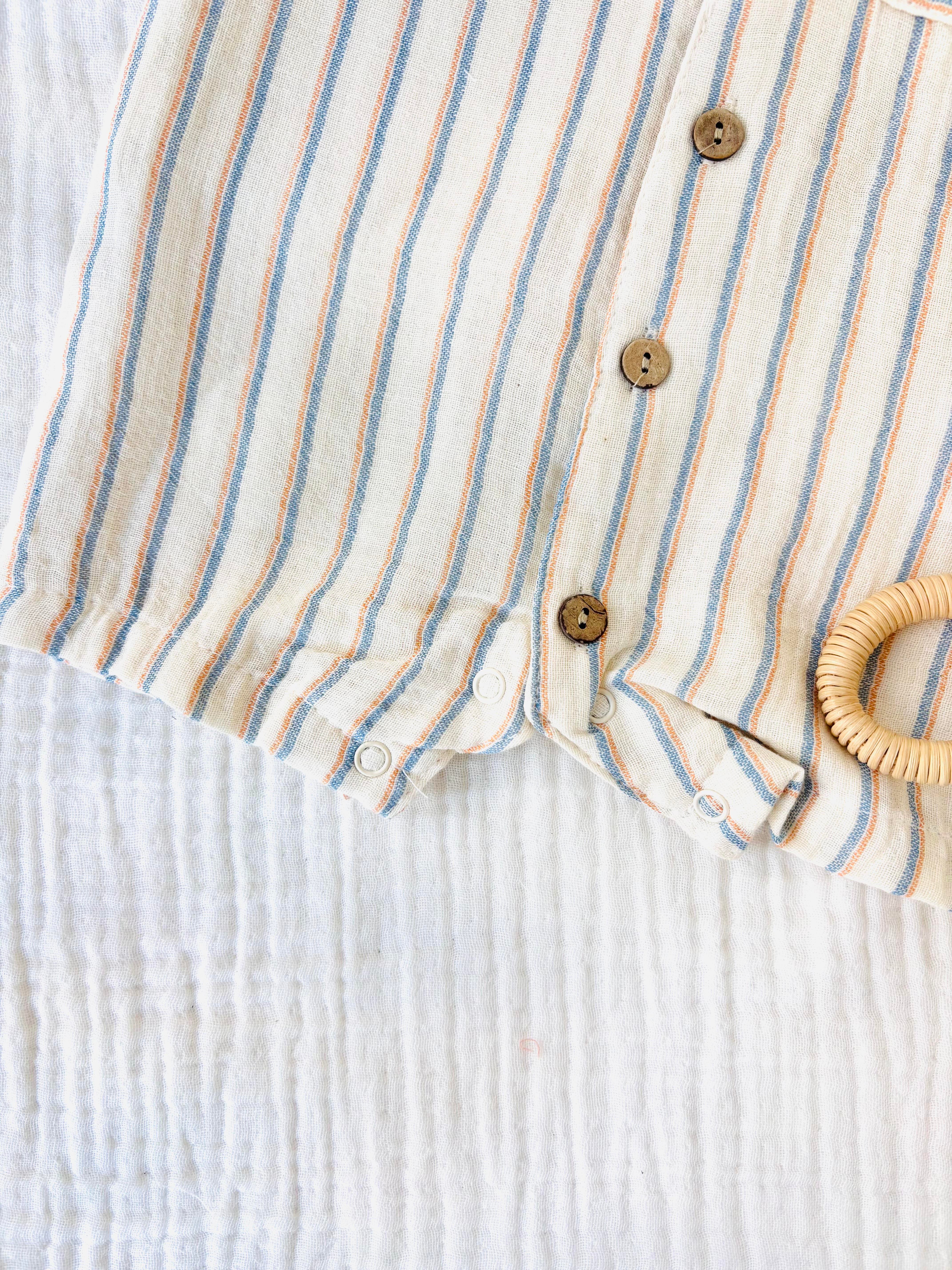 Rex Çizgili Müslin Tulum - Krem