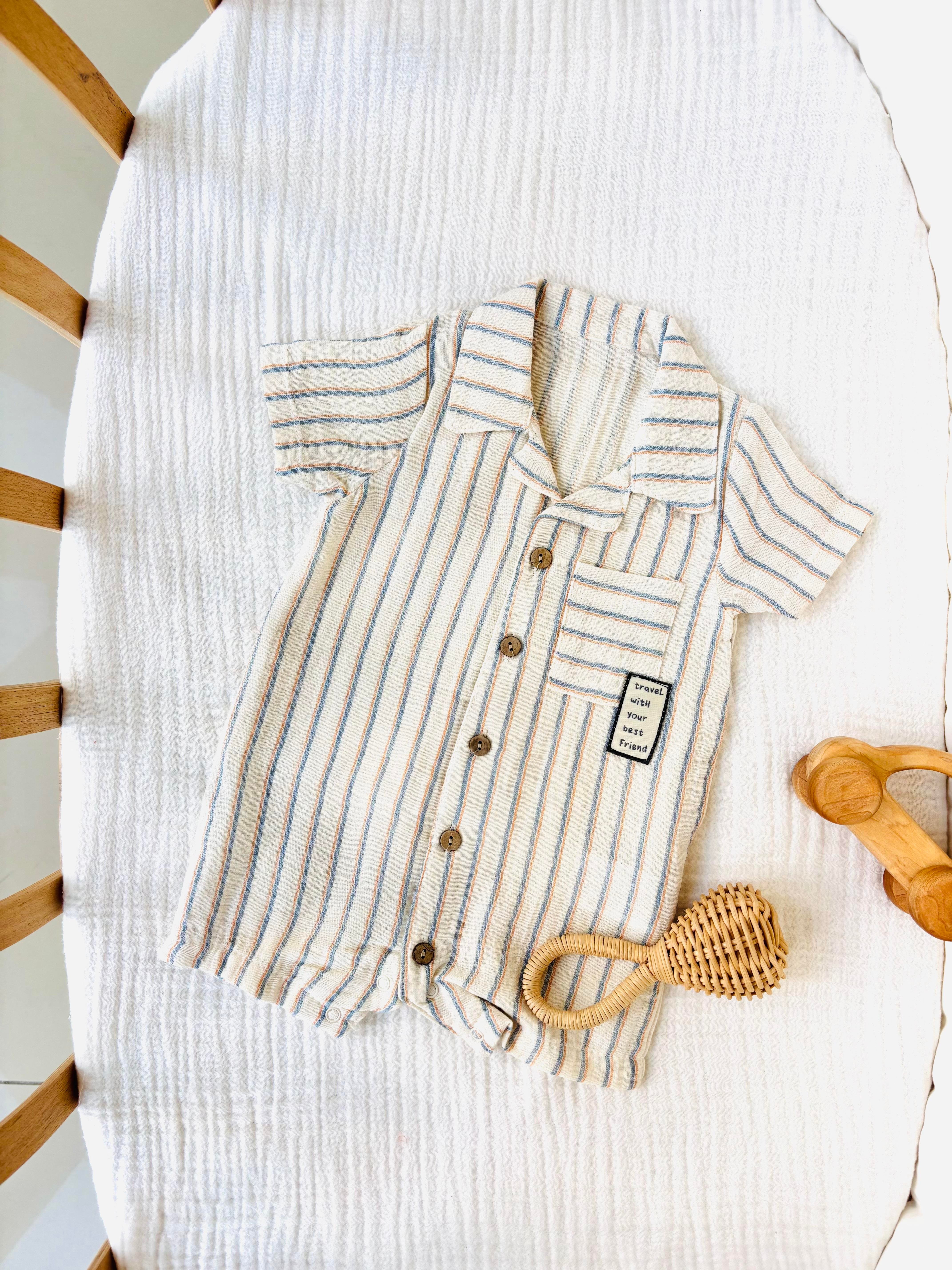 Rex Çizgili Müslin Tulum - Krem