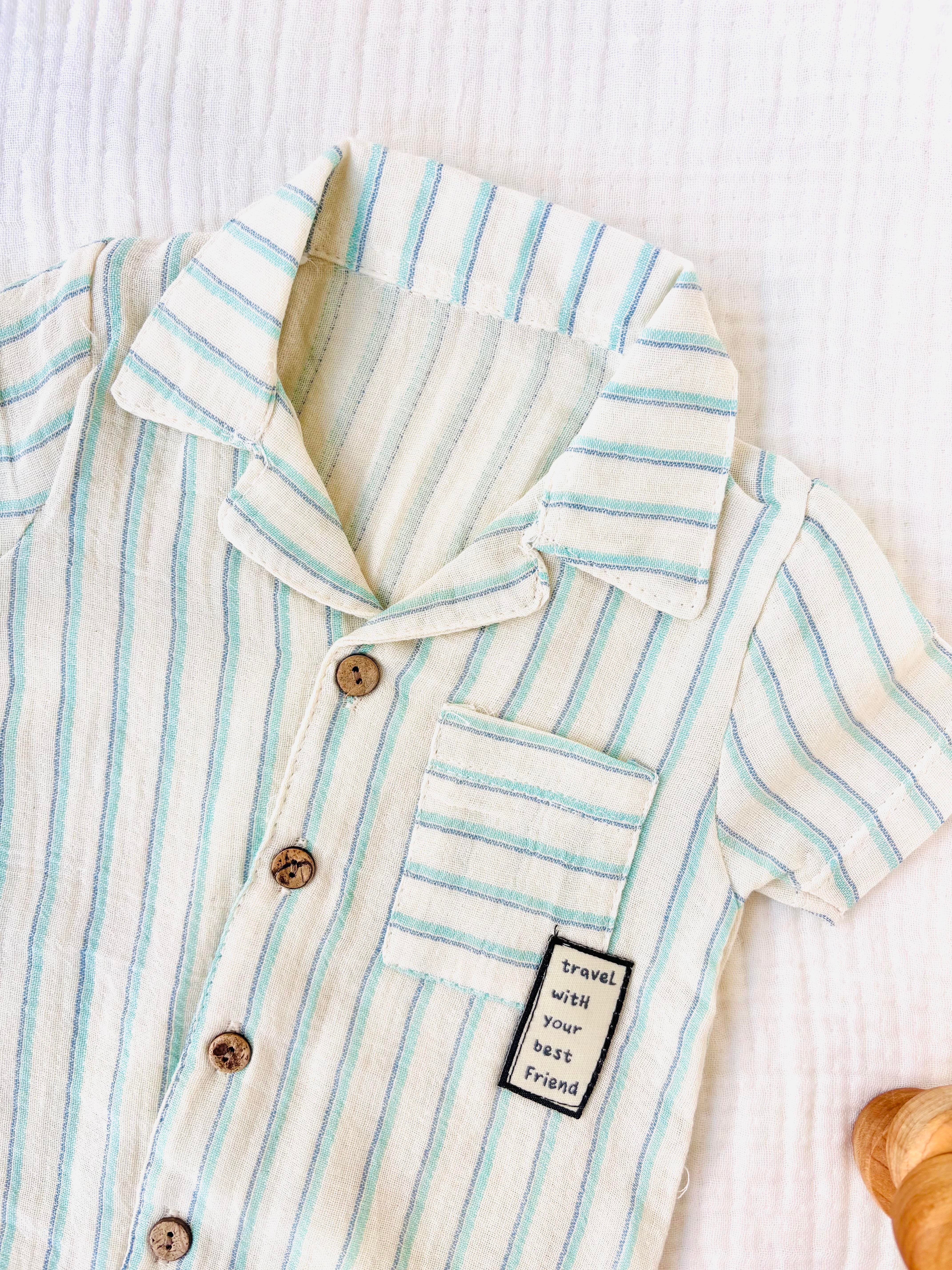 Rex Çizgili Müslin Tulum - Yeşil