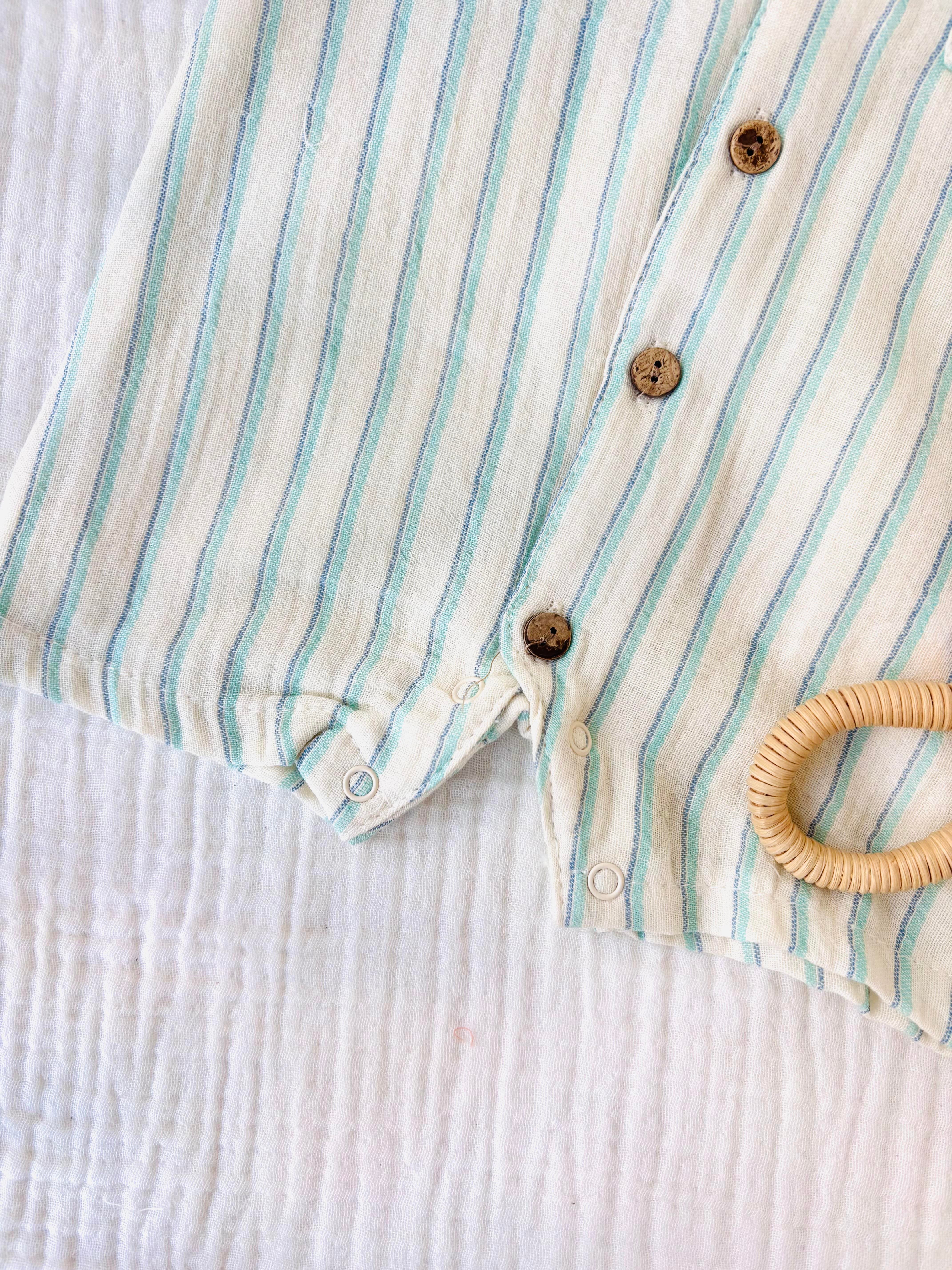 Rex Çizgili Müslin Tulum - Yeşil